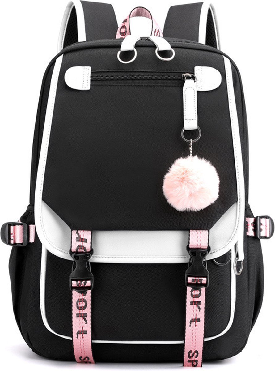 Girls School Student School Bag Outdoor Backpack With USB Charging Port, Black White - School Bag - Backpack - Rucksack - School - Girls - Boys - Teenagers - Book Bag - Girl's Backpack - Backpacks - Rucksack For Children - Waterproof - Laptop Backpack - Image 1