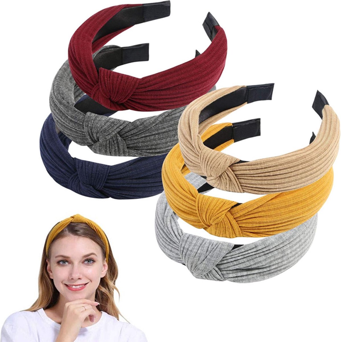 Women's Headbands - Set of 6 Pieces - Headband - Knot Cross Knitted Headbands - Adult Headbands - Sports Yoga Headbands - Mixed 6 Colors - Elastic - Lightweight - Women - Girls - Athletic - Gym - Dance - Yoga - Hair Accessories - Image 1