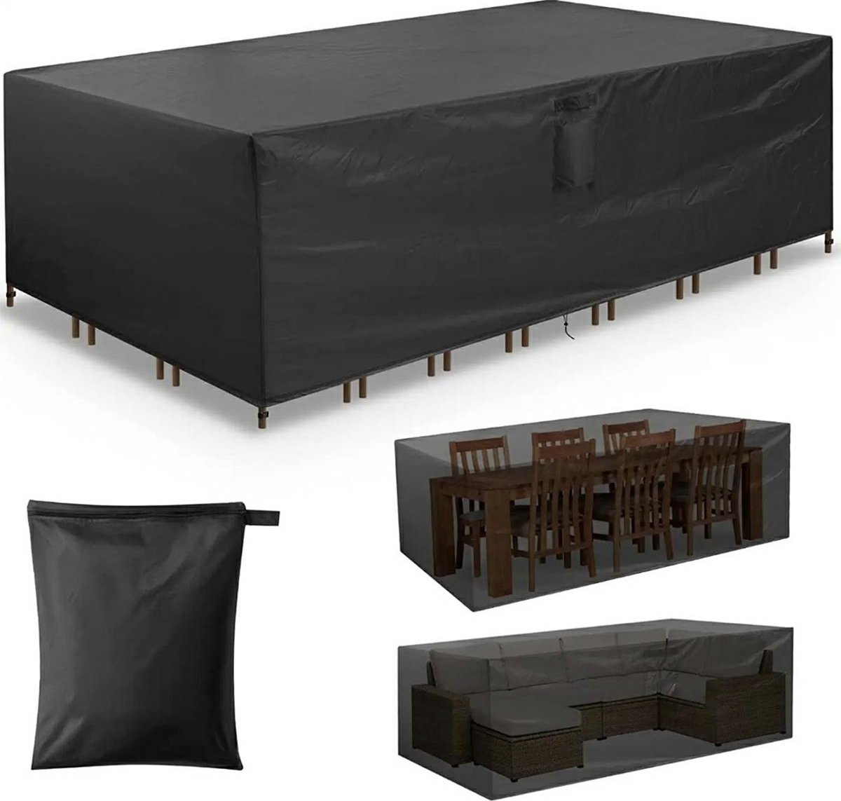 Waterproof Garden Set Protective Cover with Drawstring and Good Drainage - W242 x L160 x H100CM - Black Garden Furniture Cover - Garden Furniture Cover - Garden Set Cover - Lounge Set Cover - Garden Table Cover - Image 1
