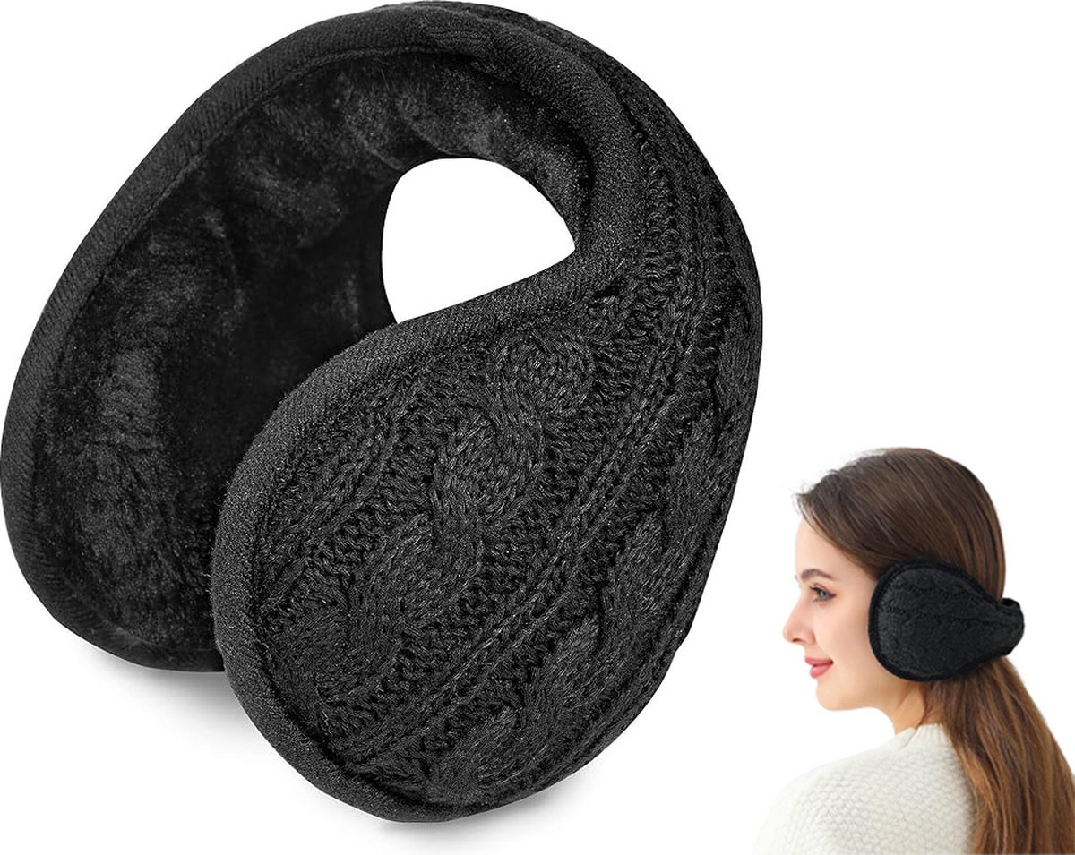 Warm Ear Warmers - Ear Warmer - Classic Winter Ear Warmers - Fleece Ear Warmers - Wraparound Sturdy Soft Comfortable Plush - Fleece Headband - Ear Warmer Hat - Sports Headband Hairband - Cycling Walking Winter Sports - Unisex - Women / Men - Black - Image 1
