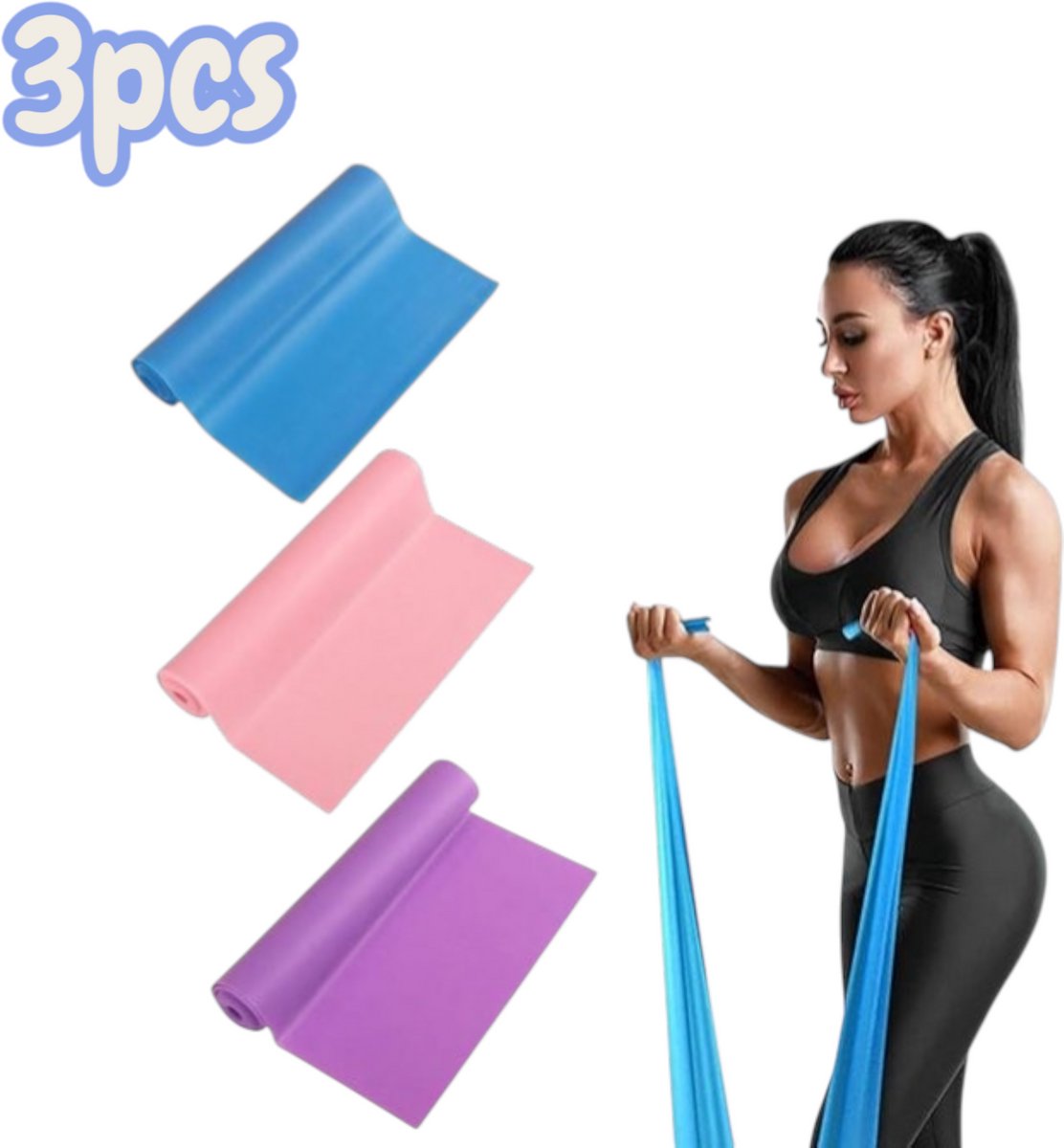 3 pieces - Resistance bands - Silicone exercise bands - With different resistance intensities - Silicone exercise bands - Exercise bands for training, physiotherapy, stretching, recovery, Pilates, rehabilitation and yoga - Image 1