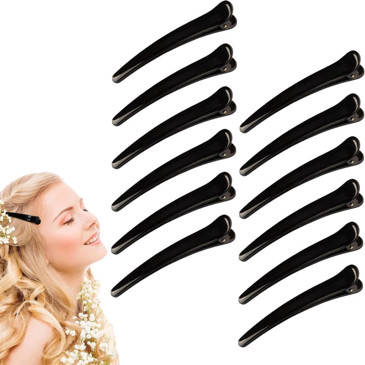 Hairdresser Hair Clips - 12 Pieces - Hair Clip - Sturdy Flat-Nose Hair Clip - Professional Hairdresser Hair Clips - Sectioning Clip - Hair Clips - Hair Pin - Hairdresser Hair Tools - Clips - Clips - Clamp - Black Clamps - Image 1