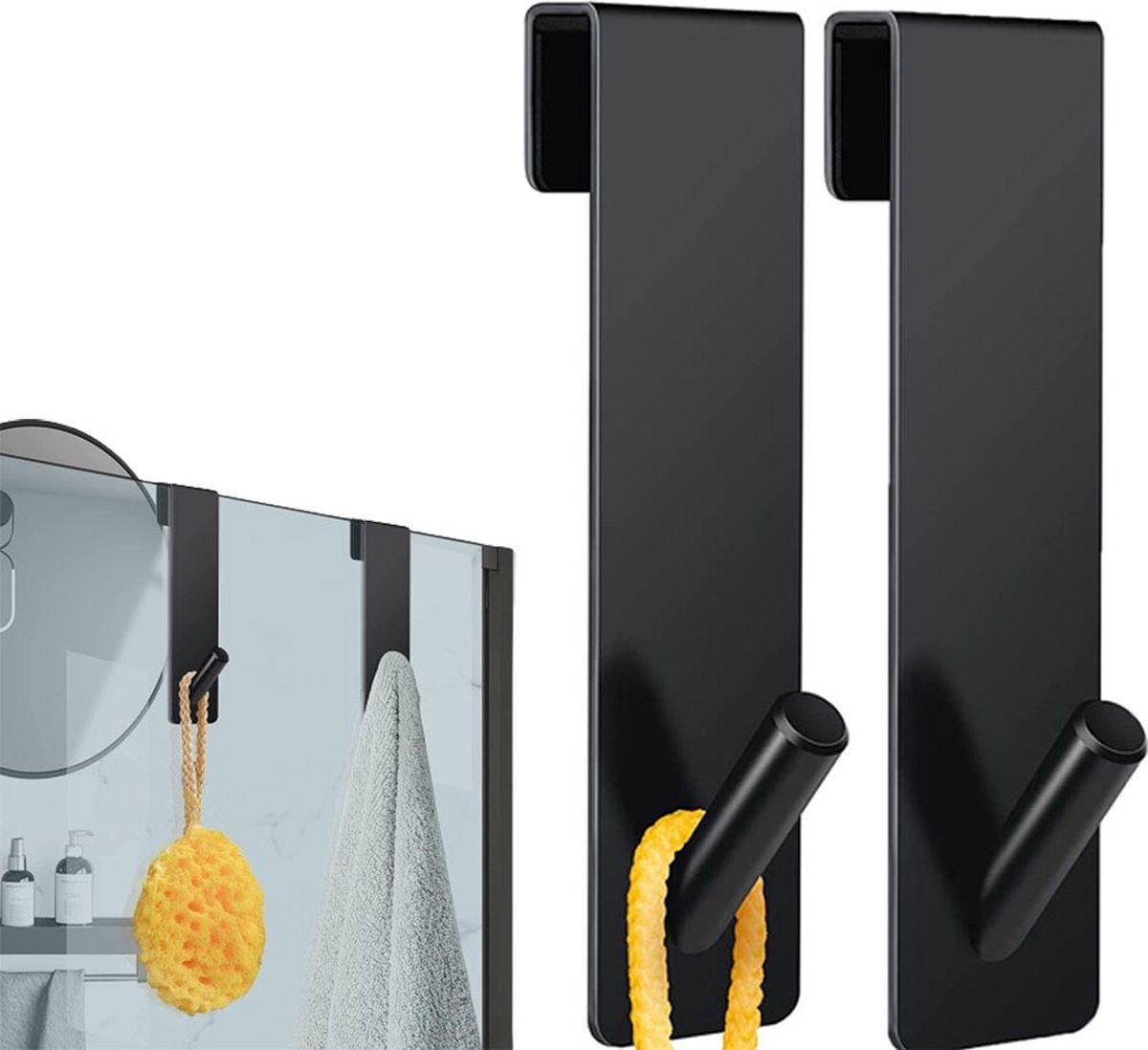 Stainless Steel Shower Hook - 2 Pieces - Universal Shower Cabin Hook - Shower Wall Hook - Drill-Free Shower Hooks - With Anti-Slip Pad - Shower Wall Towel Hook - Bathroom Hook - Glass Shower Wall Hook - Bathroom Accessories - Black - 16.5x2.5cm - Image 1