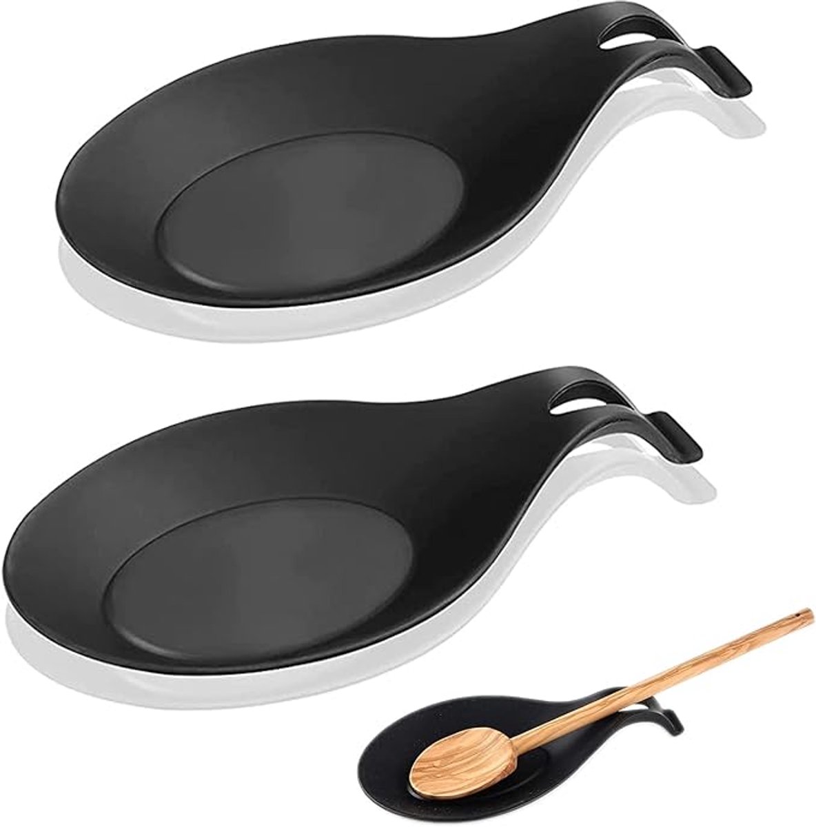 2 Pieces Matte Black Spoon Holder - Kitchen Home Spoon Holder - Silicone Spoon Holder - for kitchen, home, dining room, cutlery storage - Dishwasher safe (Black - 20 cm) - Image 1
