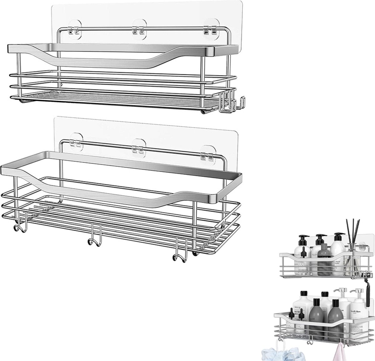 Shower Rack - 2-Tier - Wall Shower Rack - Bathroom Rack - Storage - No Drilling Required Shower Rack - Shower Basket - Hanging Shower Rack - Small Rack for In The Shower - Bathroom Shelf - Shampoo Rack - Shower Rack - Stainless Steel - Self-Adhesive - For - Image 1
