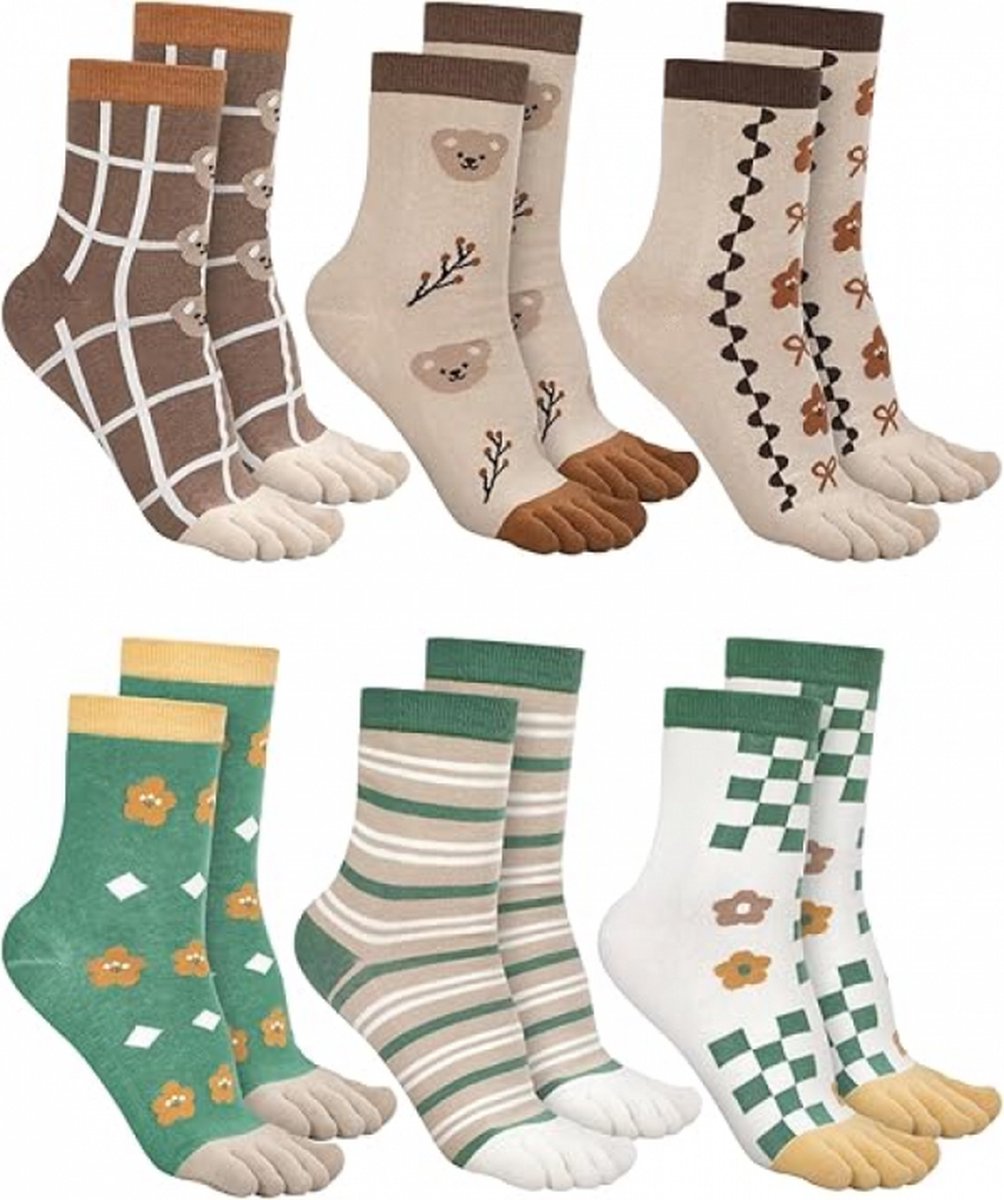 Toe Socks - Women's - Toe Socks - 6 Pairs - Cotton - Yoga Socks - Smooth Toe Seam - No Annoying Seams - Toe Socks - Toesocks - Ladies - Runner Toe Socks - Sneaker Socks - Antibacterial - Breathable - Elasticity - Comfortable Socks - Image 1