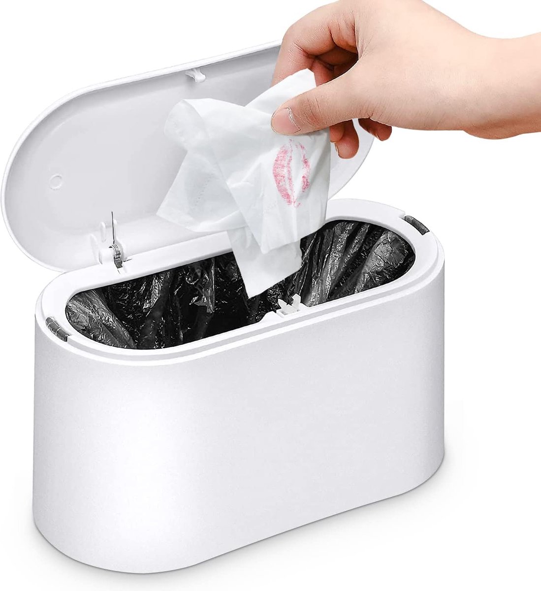 Trash Can - Small Trash Can with Sensor - Sturdy - Countertop Waste Bin - Mini Trash Can - Desktop - Tabletop Waste Bin - Plastic Trash Can - Bathroom Waste Bin - Recycling Waste Bin - Car Trash Can - White - Office Waste Bins - Home / Office - Image 1