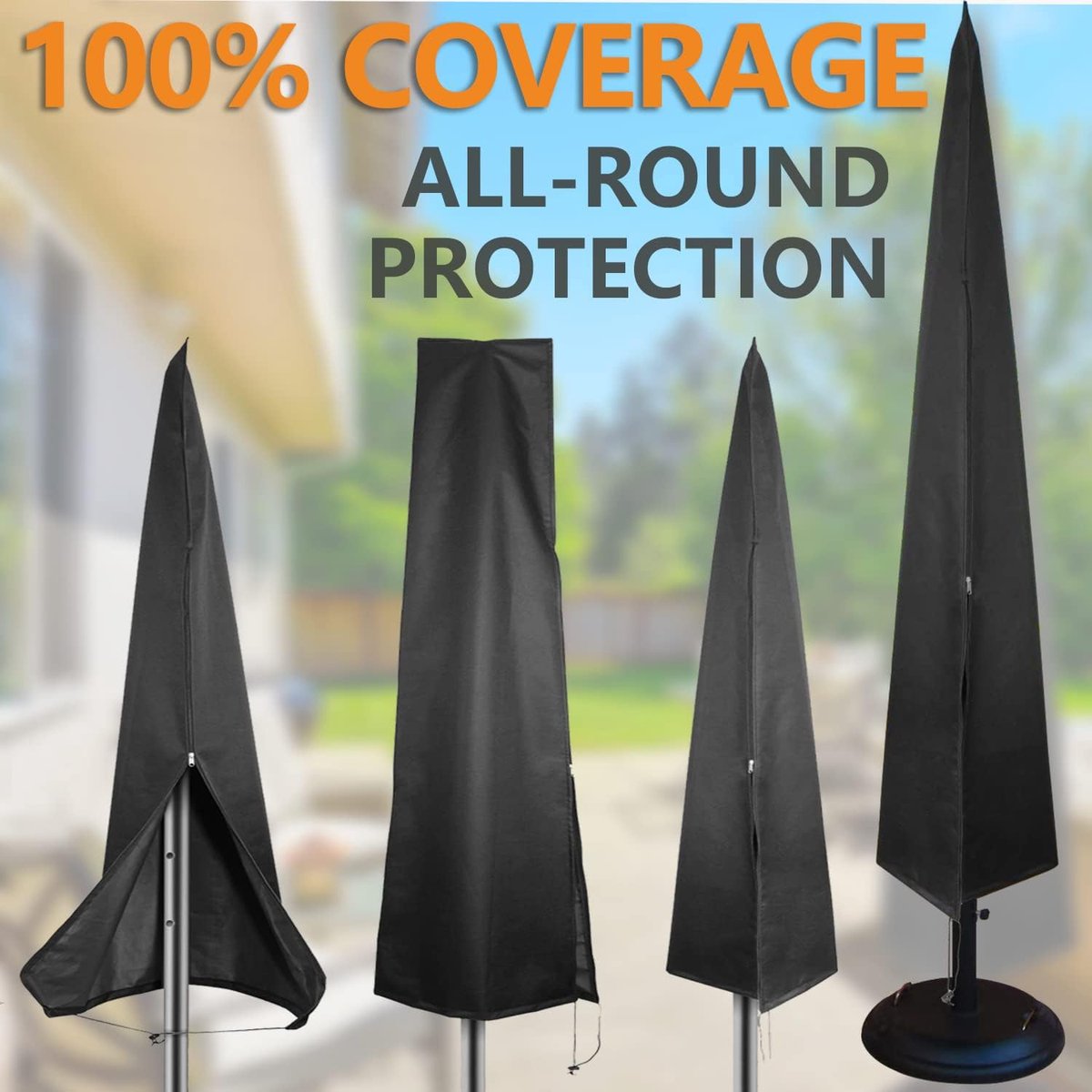 Parasol Cover - 190×50×30cm - Standing Parasol - Sturdy & Durable - Waterproof Parasol Cover 600D - With Zipper, Drawstring and Storage Pouch - Waterproof / Dustproof / Weatherproof - Black - For Cantilever Parasol and Standing Parasol - Image 2
