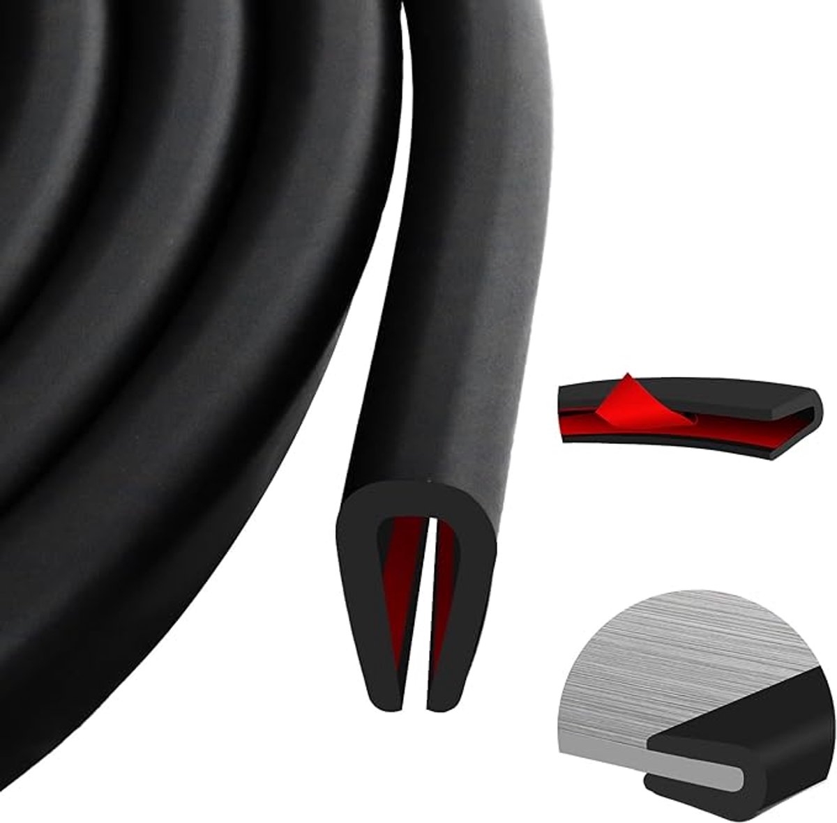 U-shaped rubber seal - Rubber profile - Flexible U-shaped rubber profile - Door edge protection strip - Snap-on rubber - Edge protection - Door panel protection - Baby safety - Table corner (3 m - 2 mm) - Image 1