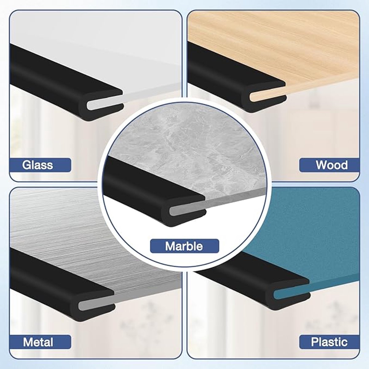 U-shaped rubber seal - Rubber profile - Flexible U-shaped rubber profile - Door edge protection strip - Snap-on rubber - Edge protection - Door panel protection - Baby safety - Table corner (3 m - 2 mm) - Image 4