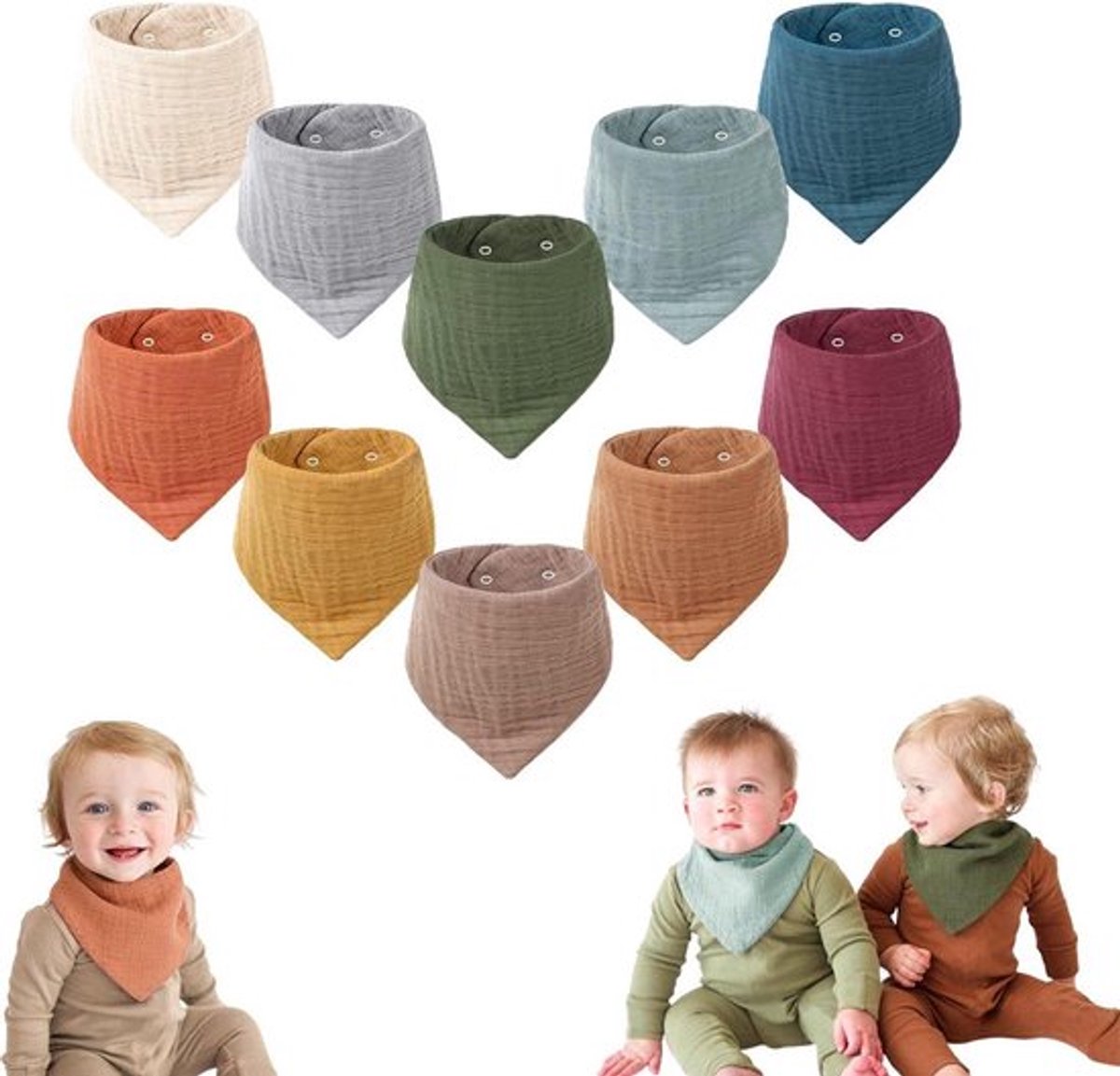 Baby Bibs - Set of 10 - Soft - Washable - Bibs - Drool Bibs - Drool Cloths for Babies and Children - Baby Bibs - Burp Cloths - Baby Neck Scarf - Adjustable Snap Fastener - Perfect for Feeding, Drooling, and Clothing Protection - Image 1