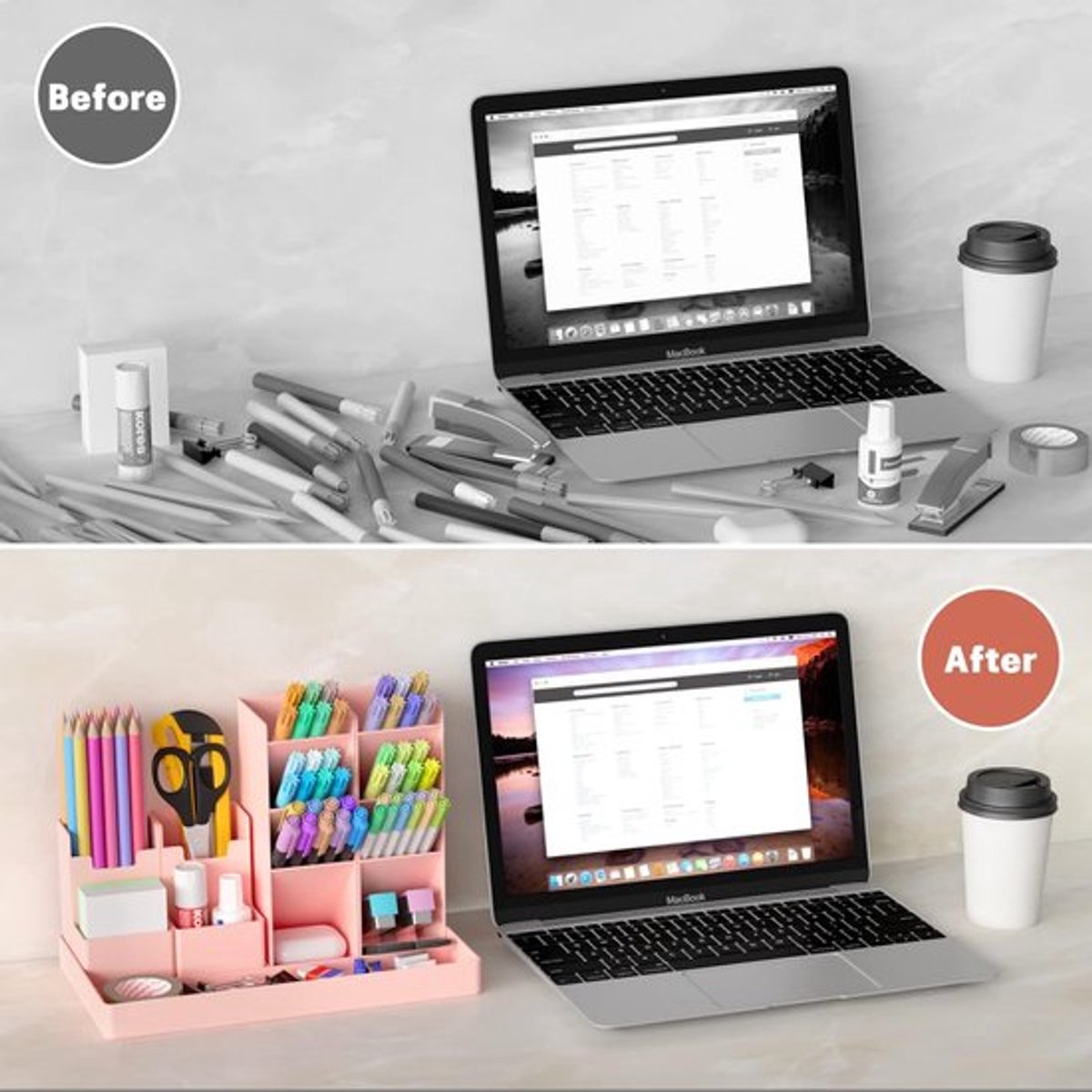 Pen Tray - 13 Compartments - Pen Holder - Desk Organizer - Pen Trays - Desk Organizer - Pen Case - Plastic - Removable - Storage System - Letter Tray - Desk Accessories - Pink - Image 5