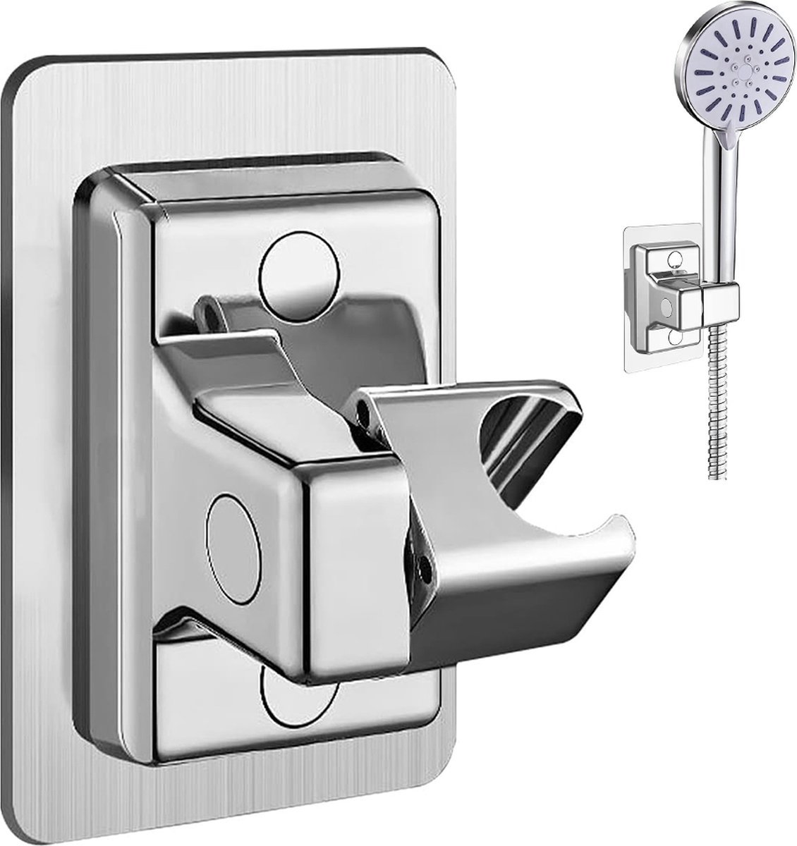 Shower Head Holder - 360° Adjustable - Hand Shower Holder - Strong Paste - Water Resistant - No Drilling Required - Moisture Resistant - Self-Adhesive - Rotatable - Chrome - Universal - Shower Rail - For Bathroom Replacement Shower Head Holder - Image 1