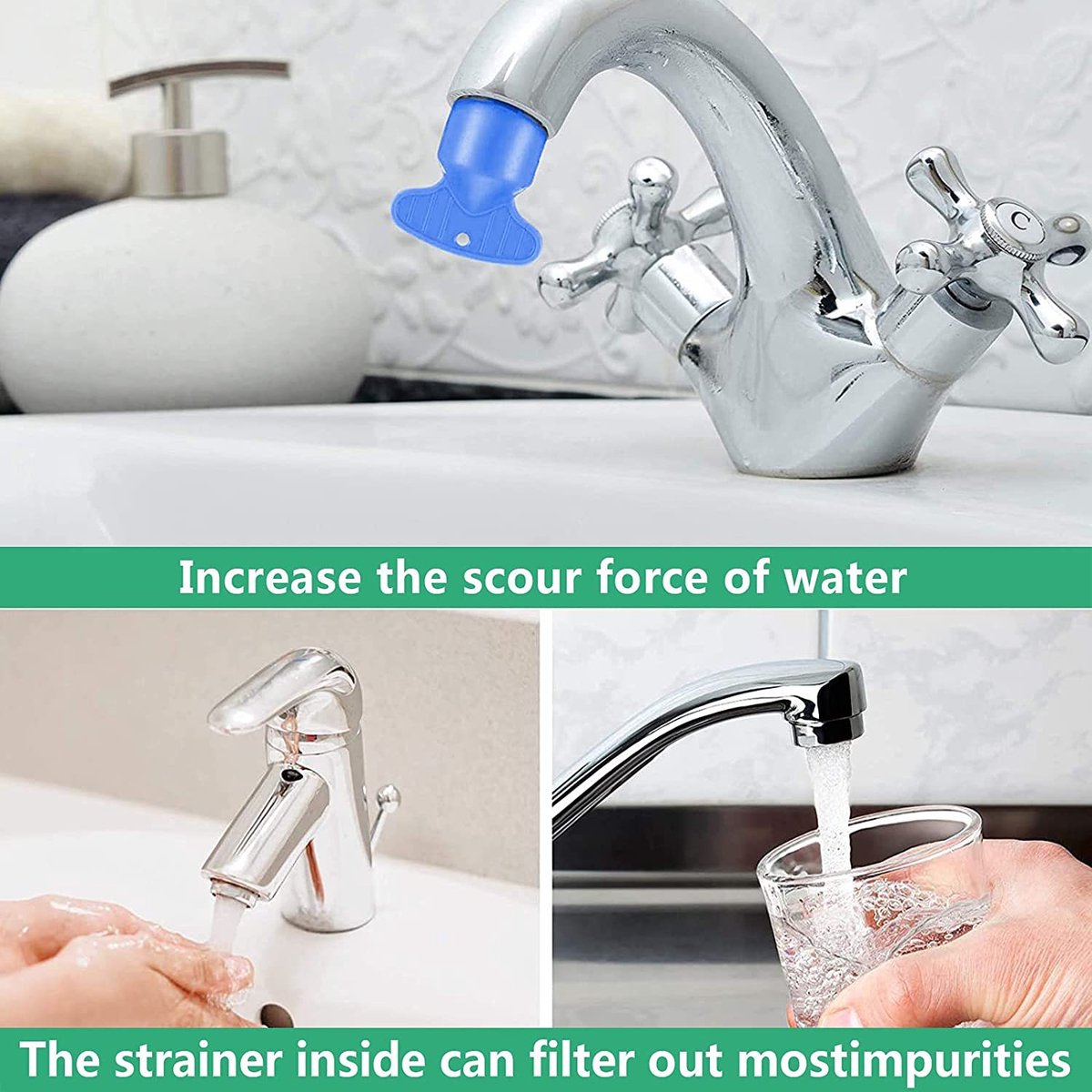 Water-Saving Aerator - M18 x 6 Pieces Tap Aerator - With Mounting Wrench - Tap Strainer for Taps - Tap Attachment - Tap Connector - Includes Disassembly Wrench & Removal Tool - Blue - Image 5
