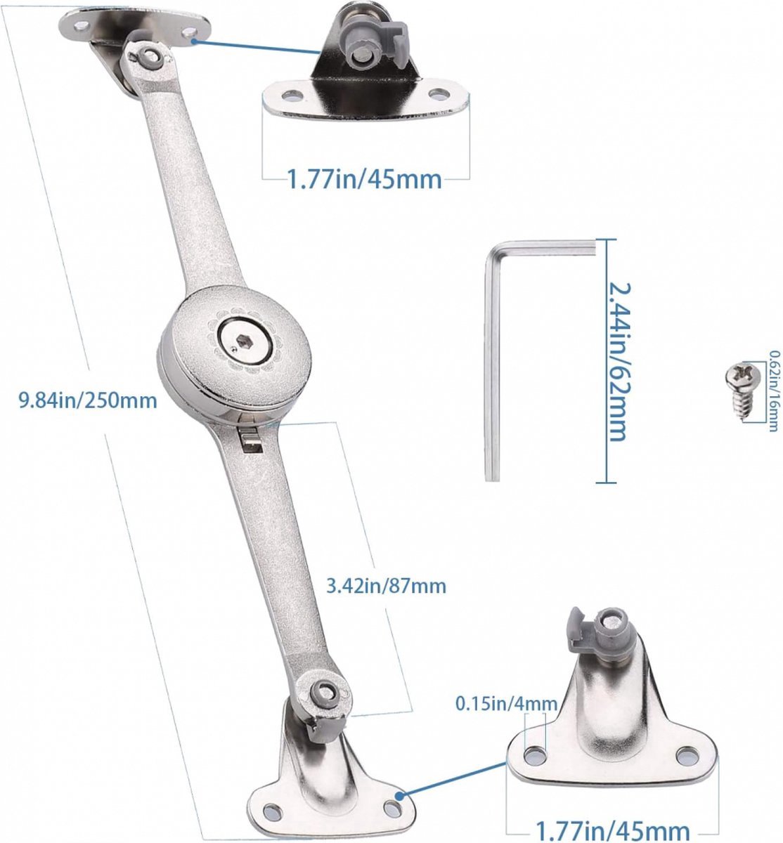 Flap Hinge - With Screws and Allen Key - High Load Capacity - 2 Pieces - Nickel-Plated - Support - Kitchen Cabinet Hinge - Furniture Hinge - Overlay Hinge - Hinge - Flap Supports - Lid Support Hinge - Sturdy & Durable - Image 5