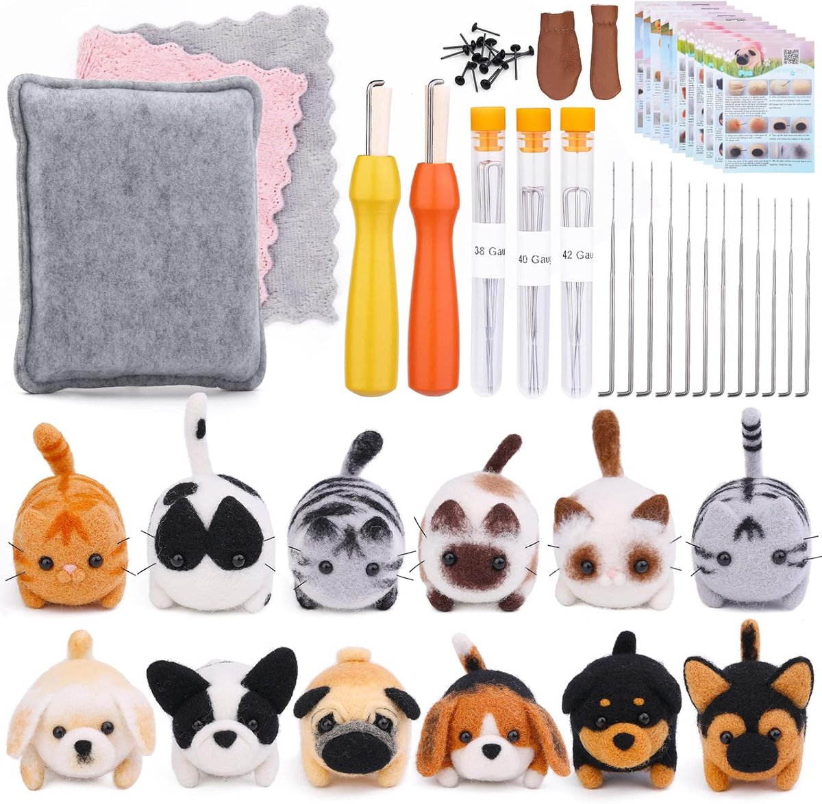 Needle Felting - 45-Piece Starter Set - Crafts for Girls - Crafts for Boys - Incl. Tools - Needle Felting - Kit - Carded Wool - Felting Needles - Children's Sewing Set - Forest Animals - For DIYers, Home Decor, Birthday Gift - Image 1
