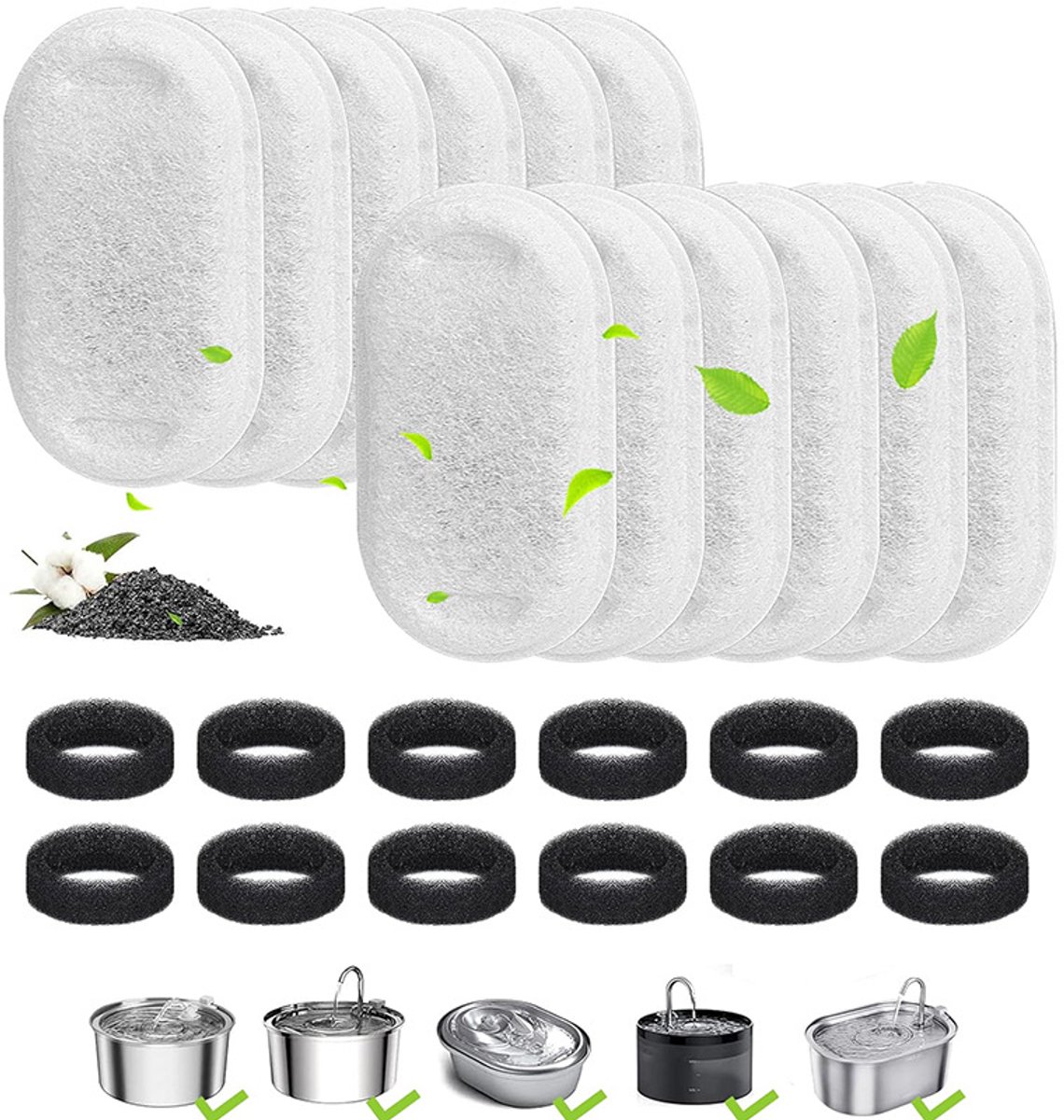 Cat Drinking Fountain Filters - 24 x Cat Fountain Filters - Filter Cartridges for Pet Water Dispensers - Drinking Fountain Filter Refills - Water Filter & Sponge Filter - Cat Water Fountain Accessories - 12 Cat Fountain Filters and 12 Pump Sponges - Image 1
