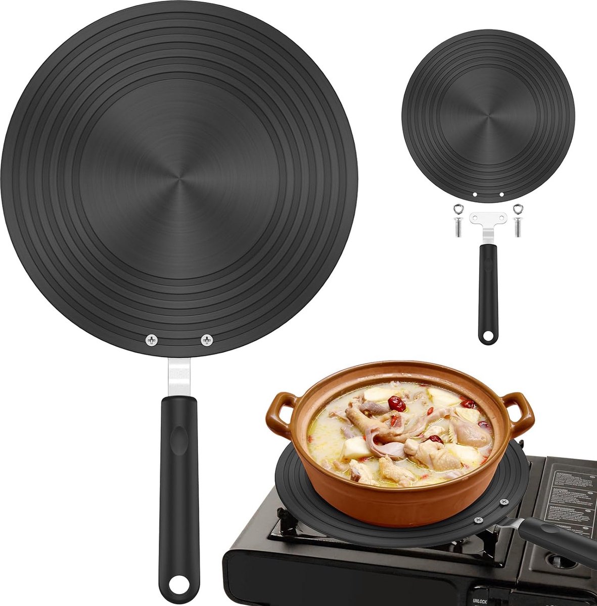 Adapter - Induction Adapter Plate 24 Cm - Cooktop Protector/Adapter - Heat Spreader Plate - Heat Conduction Plate for Gas Stove - Aluminum Gas Stove Spreader - With Handle - Stove Diffuser - For Protection of Cookware - Image 1
