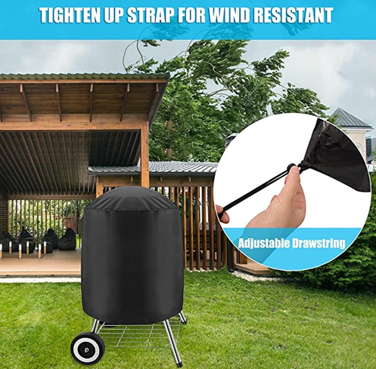 BBQ Cover - Barbecue Protective Cover - 70x70 cm - Round BBQ Cover - Waterproof - Universal Barbecue Cover - Outdoor Grill Cover - Round Barbecue - Waterproof UV Cover - Barbecue Cover - Oxford - Waterproof - Weatherproof - Cover - Image 4