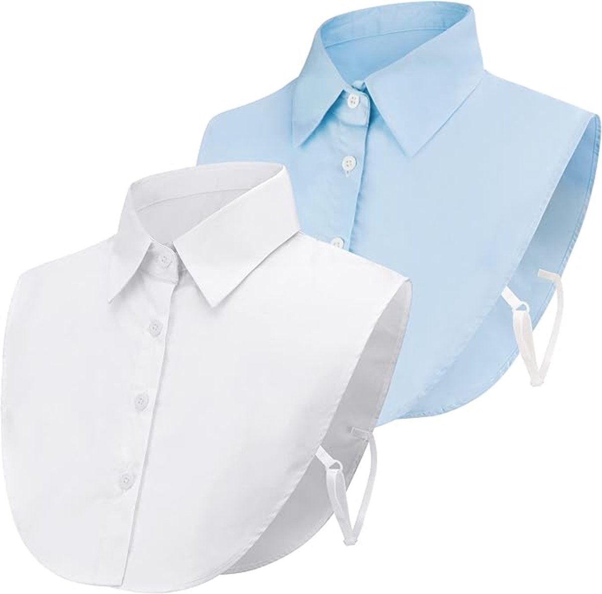 Set of 2 Women's Shirt Collars - Detachable Pointed Collar Basic - Collars for Women - Detachable Women's Collars to Wear Undergarments - Shirt Collar - Shirt Collar - Faux Detachable Collar - Shirt Replacement - One Size Adjustable - Blue and White - Image 1