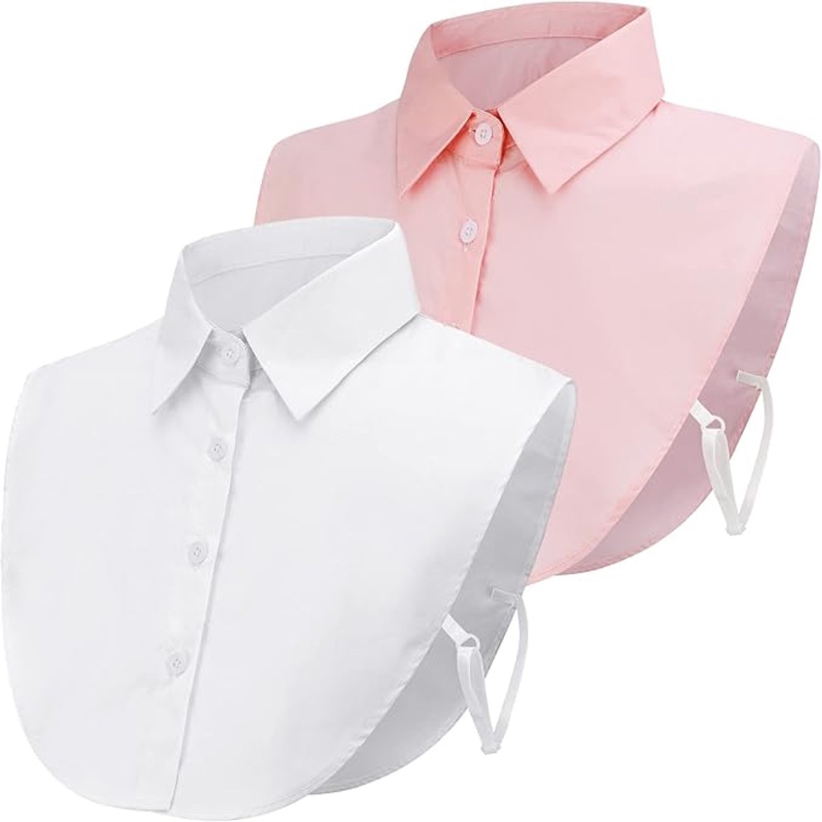 Set of 2 Women's Shirt Collars - Detachable Pointed Collar Basic - Collars for Women - Detachable Women's Collars to Wear Undergarments - Shirt Collar - Shirt Collar - Faux Detachable Collar - Shirt Replacement - One Size Adjustable - Pink and White - Image 1