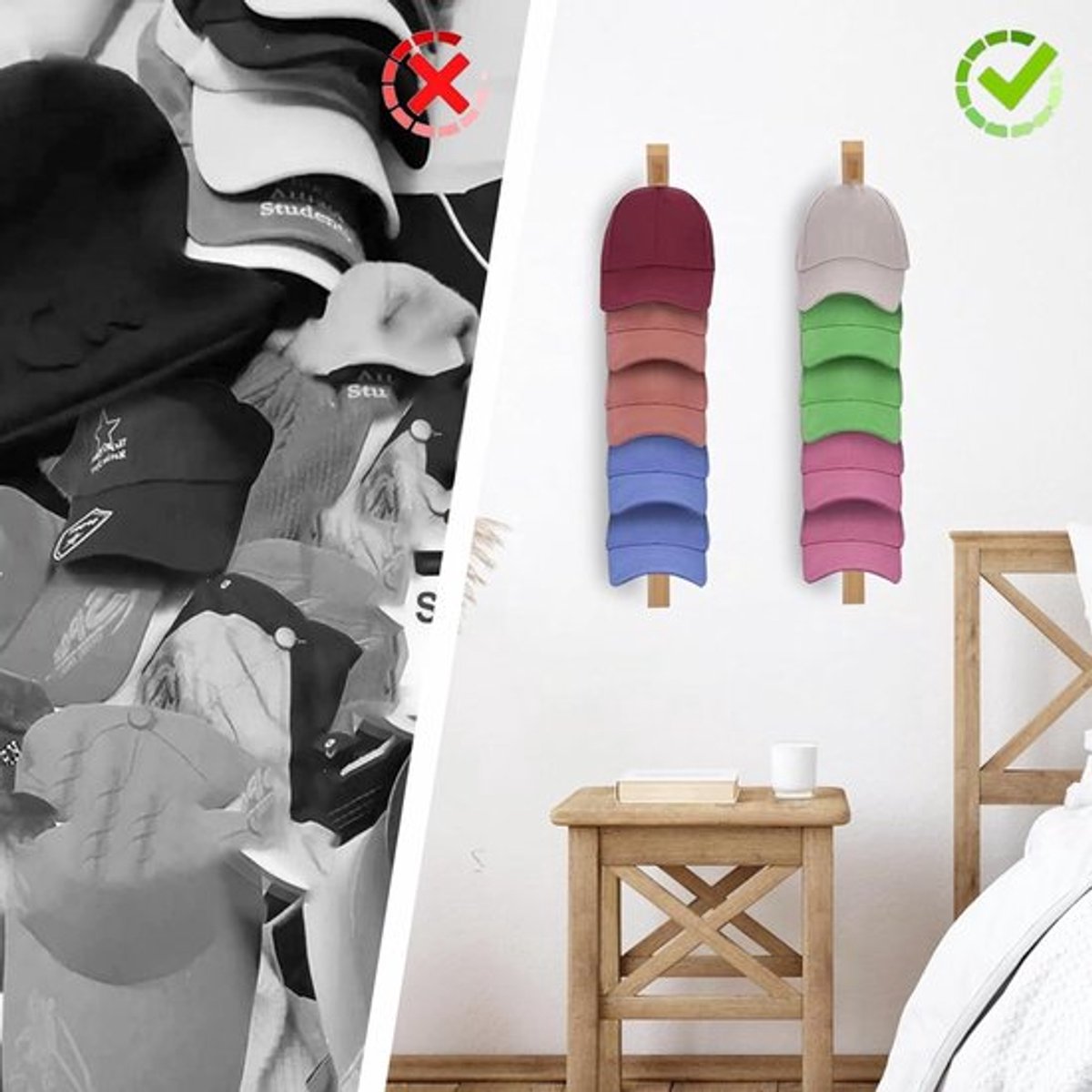 Hat Rack - 2 Pieces - Cap Rack - Cap Holder - Storage for Caps and Holders - Organizer for Caps - Coat Hook - Wall Coat Rack - Wall Hooks - Clothes Hooks - Towel Hook - Kitchen Hook - For Various Hats - Includes Screws - Image 2
