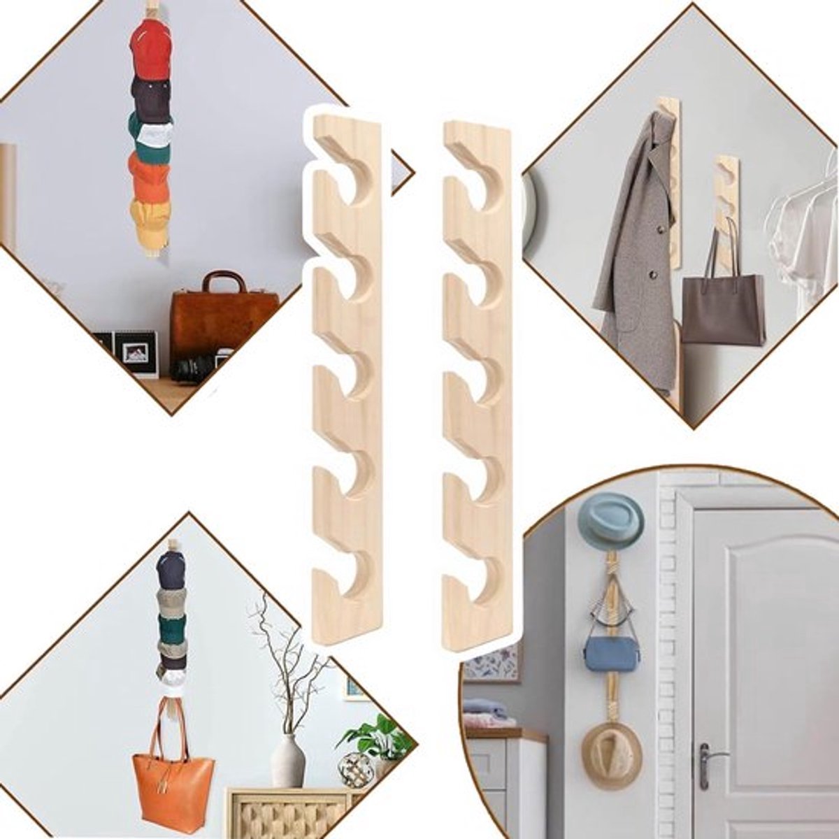 Hat Rack - 2 Pieces - Cap Rack - Cap Holder - Storage for Caps and Holders - Organizer for Caps - Coat Hook - Wall Coat Rack - Wall Hooks - Clothes Hooks - Towel Hook - Kitchen Hook - For Various Hats - Includes Screws - Image 5