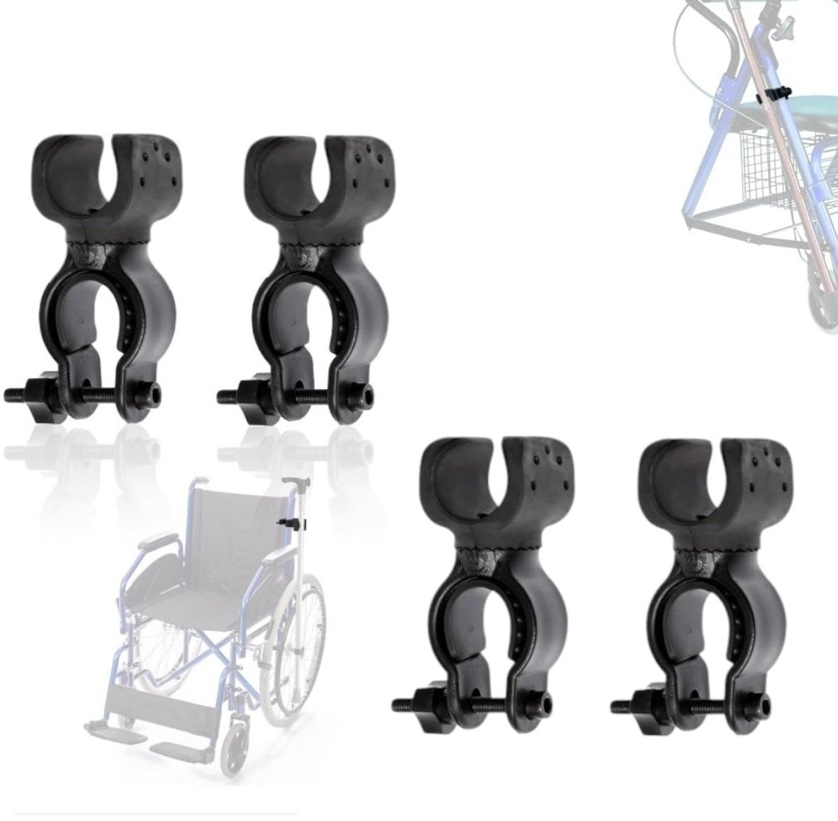 Cane Holder - Crutch Holder - 4 Pieces - For Mobility Scooter Wheelchair Bicycle Rollator - Crutch Holder - Stick Holder - Walking Stick Holder - Universal Crutch Cane Bracket - For Crutches For Mobility Scooter, Assisted Rollator, Wheelchair, Electric Sc - Image 3