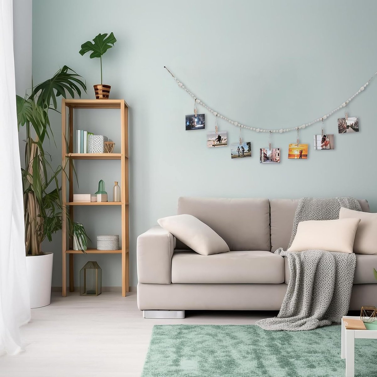Photo Garland - Hanging Card/Photo Garland - Photo Rope 120 Cm - Photo Hanging Display With 7 Photo Clips - DIY Photo Frame - Wall Decoration - Boho Wooden Bead Hanging Photo Frames - For Hanging Photo Postcards - 2 Pieces - Image 3