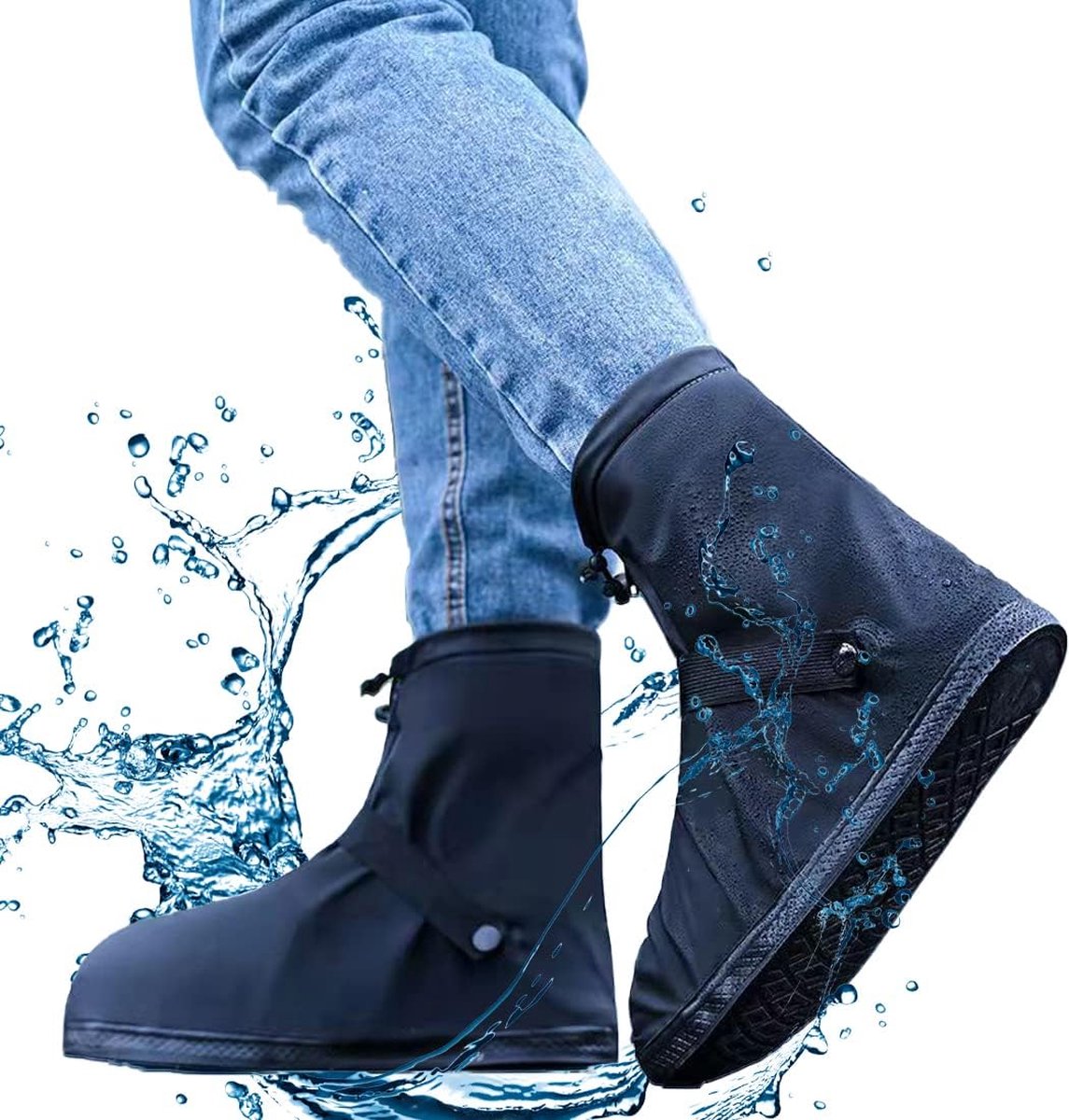 Waterproof Shoe Covers - Rain Shoe Covers - With Zipper, Drawstring and Snap - Waterproof Shoe Protectors - Motorcycle Scooter Bicycle Shoe Cover - Shoe Rain Cover - Shoe Cover - Shoe Covers - Anti-Slip - Size L 40-42 - Black - Reusable - Image 1