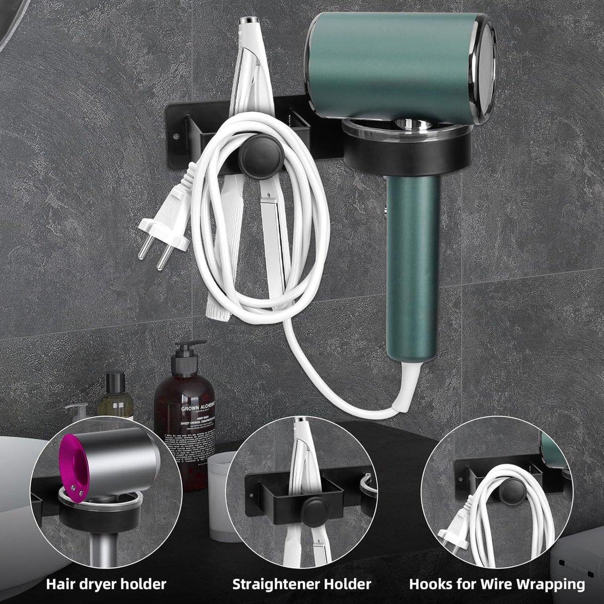 Hair Dryer Wall Bracket Holder - Hair Dryer - Hair Dryers - Hair Dryer Holders - Bathroom Hanging Rack - Hair Dryer Brush - Hair Dryer Holder - Wall Mount - Self-Adhesive - Universal - Hair Dryer - Wall Mount - For Hotel, Bathroom, Living Room, Barbershop - Image 3