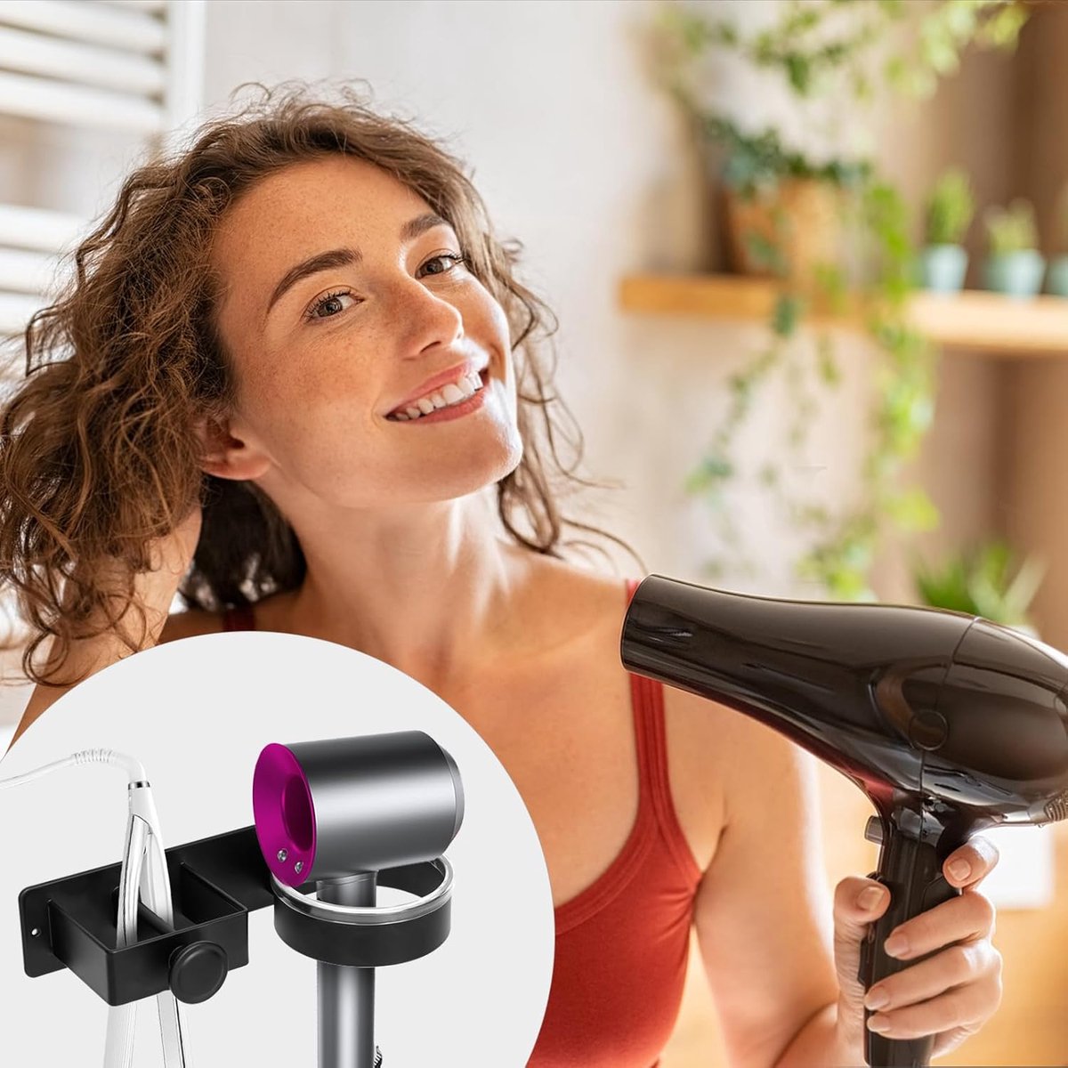 Hair Dryer Wall Bracket Holder - Hair Dryer - Hair Dryers - Hair Dryer Holders - Bathroom Hanging Rack - Hair Dryer Brush - Hair Dryer Holder - Wall Mount - Self-Adhesive - Universal - Hair Dryer - Wall Mount - For Hotel, Bathroom, Living Room, Barbershop - Image 4