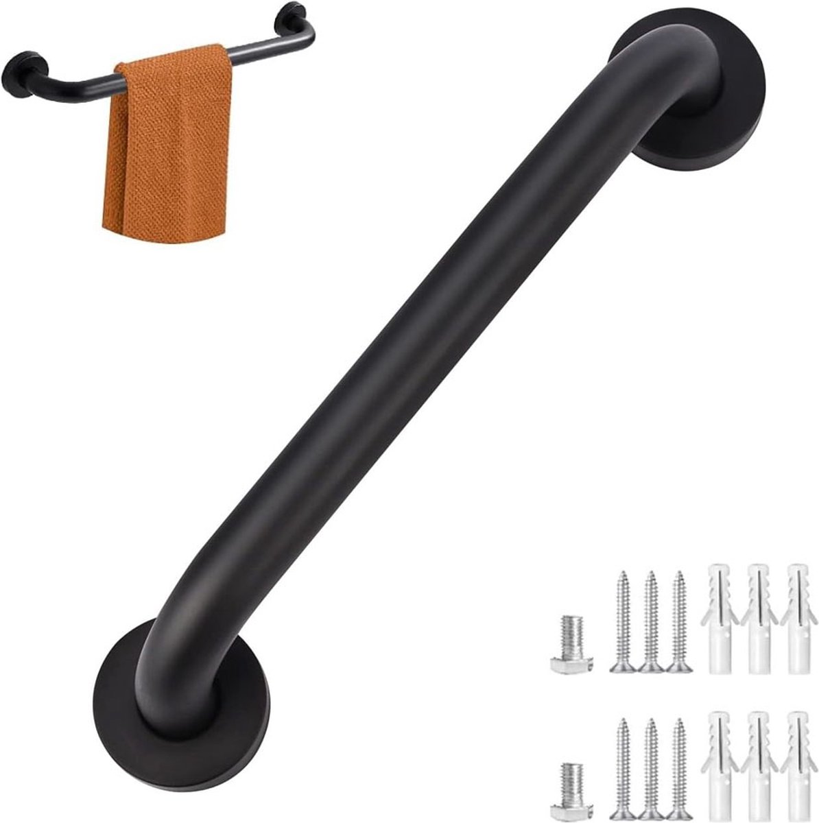 Wall Grab Bar - Extra Grip - Handle / Wall Grab Bar for Bathroom / Shower / Toilet - 30 Cm - Toilet Grab Bar - Bath Grab Bar - Shower Grab Bar - Non-Slip Grab Bar - Bathroom Handle - Bathroom - Stairs - Complete Installation Accessories - Matte Black - Image 1