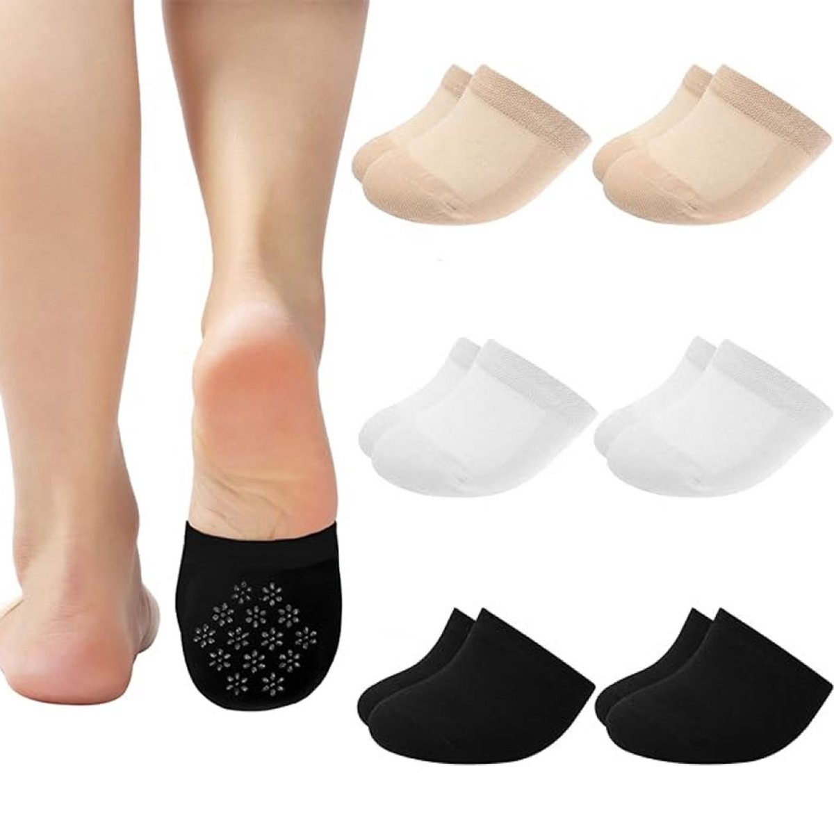 Toe Socks - Half Socks - 6 Pairs - Toe Socks - Cotton - Yoga Socks - Anti-Slip Socks - Foot Protectors - Forefoot Pads - Forefoot Cushion - Comfortable Socks - Smooth Toe Seam - No Annoying Seams - Breathable - One Size - Image 1