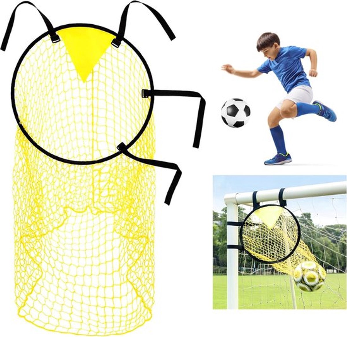 Cross Target with Ball Net - Football Training Equipment - Football Net - Football Goal - Football Kick Net with Adjustable Straps - Football Top Corner Goal Net Goals for Children - Shooting Accuracy Training Practice - Yellow - 1 Piece - Image 1