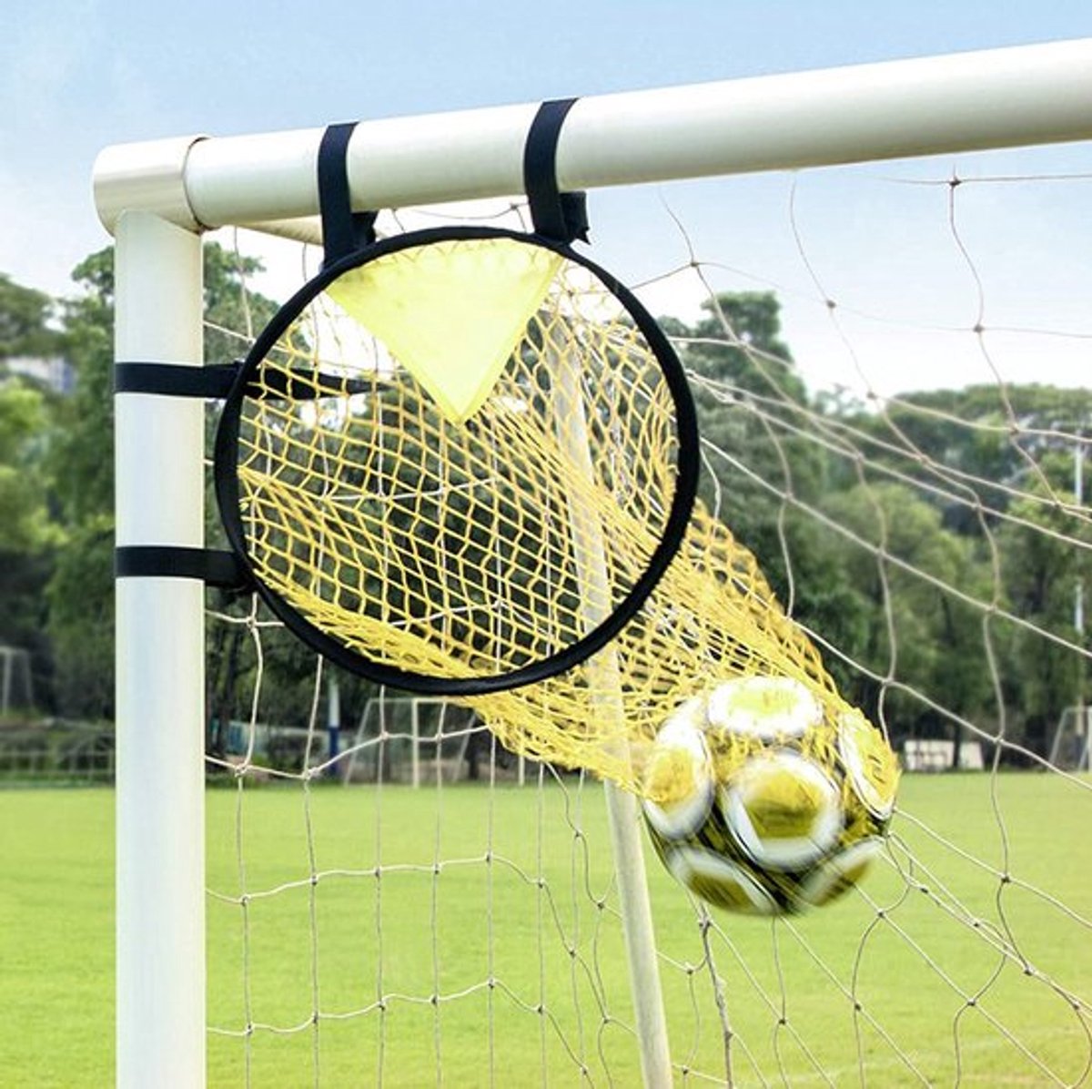 Cross Target with Ball Net - Football Training Equipment - Football Net - Football Goal - Football Kick Net with Adjustable Straps - Football Top Corner Goal Net Goals for Children - Shooting Accuracy Training Practice - Yellow - 1 Piece - Image 3