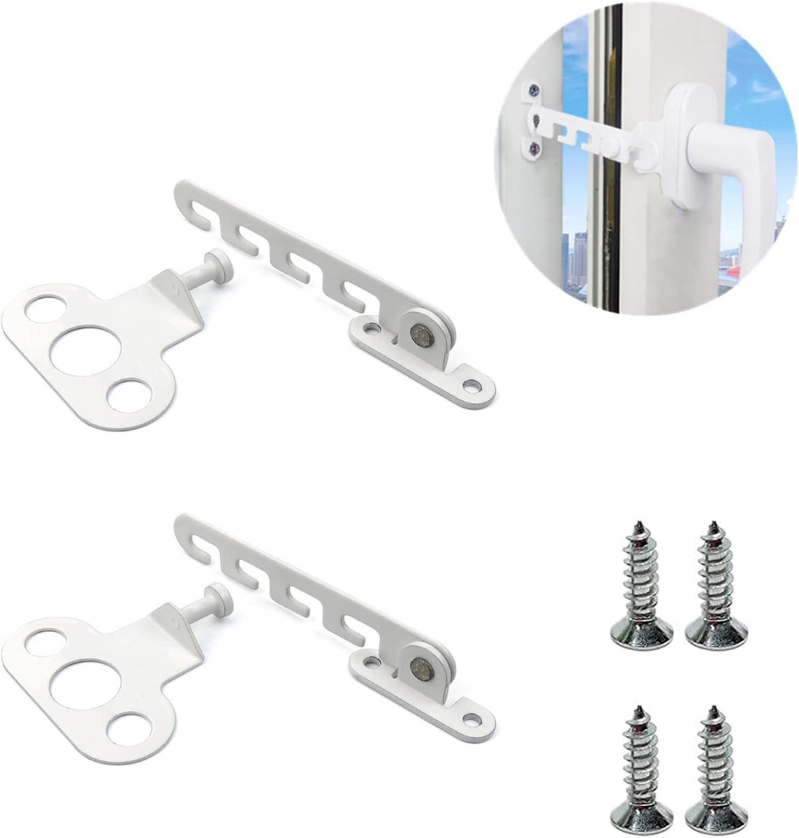 Pieces Window Stopper - Window Limiter - Window Security - Child Lock for Window - Window Tilt Regulator for Adjusting the Window Opening - Suitable for Any Window - Window Lock - Locks for Windows - Child Lock - Safety - Frame Lock - Small Lock - White - Image 2