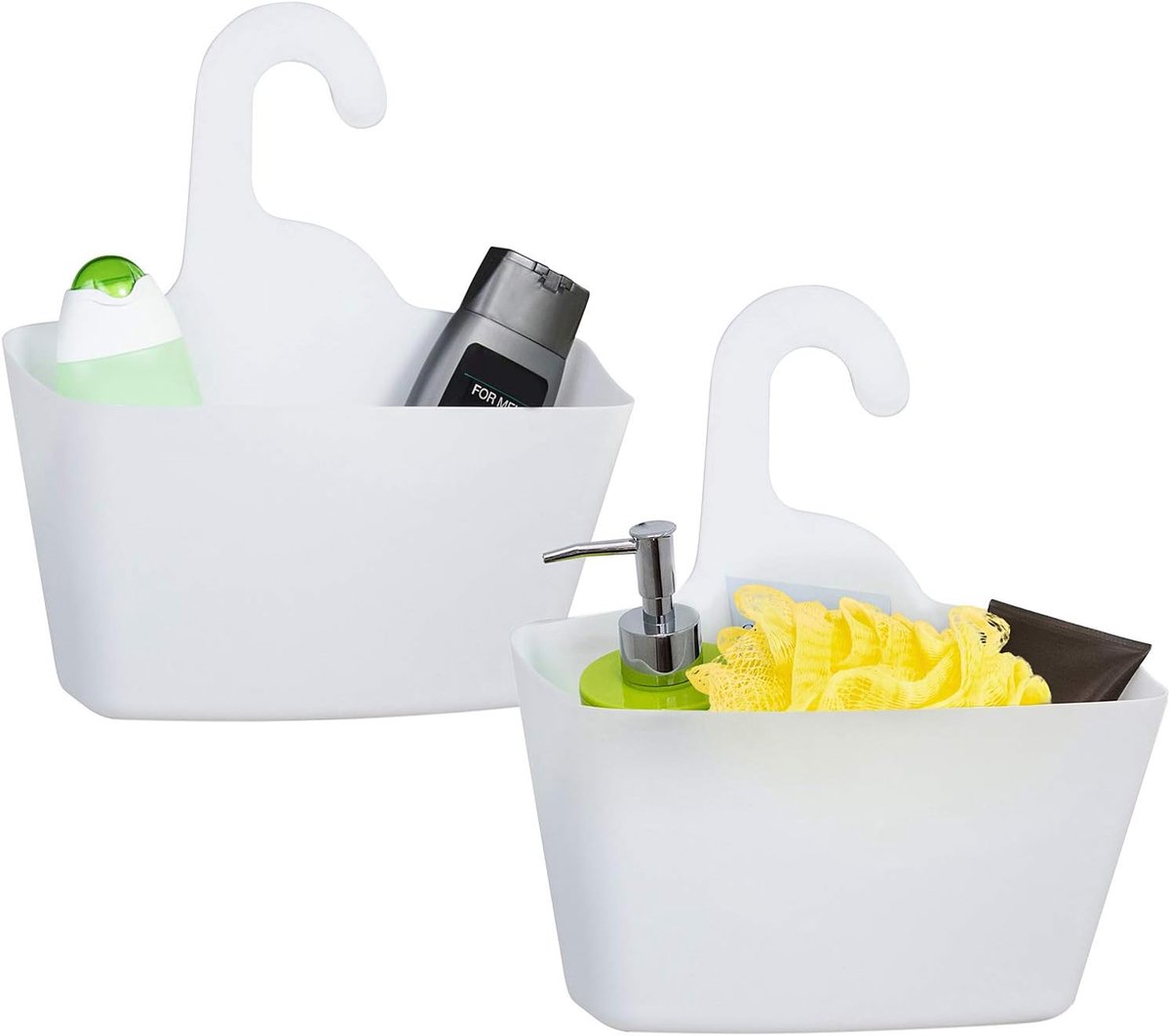 Hanging Shower Baskets Set of 2 - Hangable Shower Rod Basket Rack with Hook - Hanging Bathroom / Shower Basket Bathroom Basket Shampoo Holder with Hanging Hook - Hang Shower Basket Without Drilling and Screwing - White - Image 1