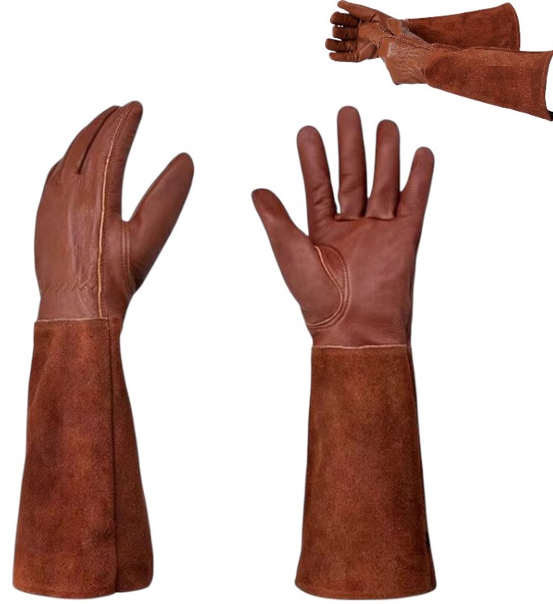 1 pair - garden gloves for ladies/gentlemen - thorn-resistant cowhide leather - rose/blackberry pruning - long forearm protection, thorn- and cut-resistant garden gloves with long, heavy leather glove - Image 4