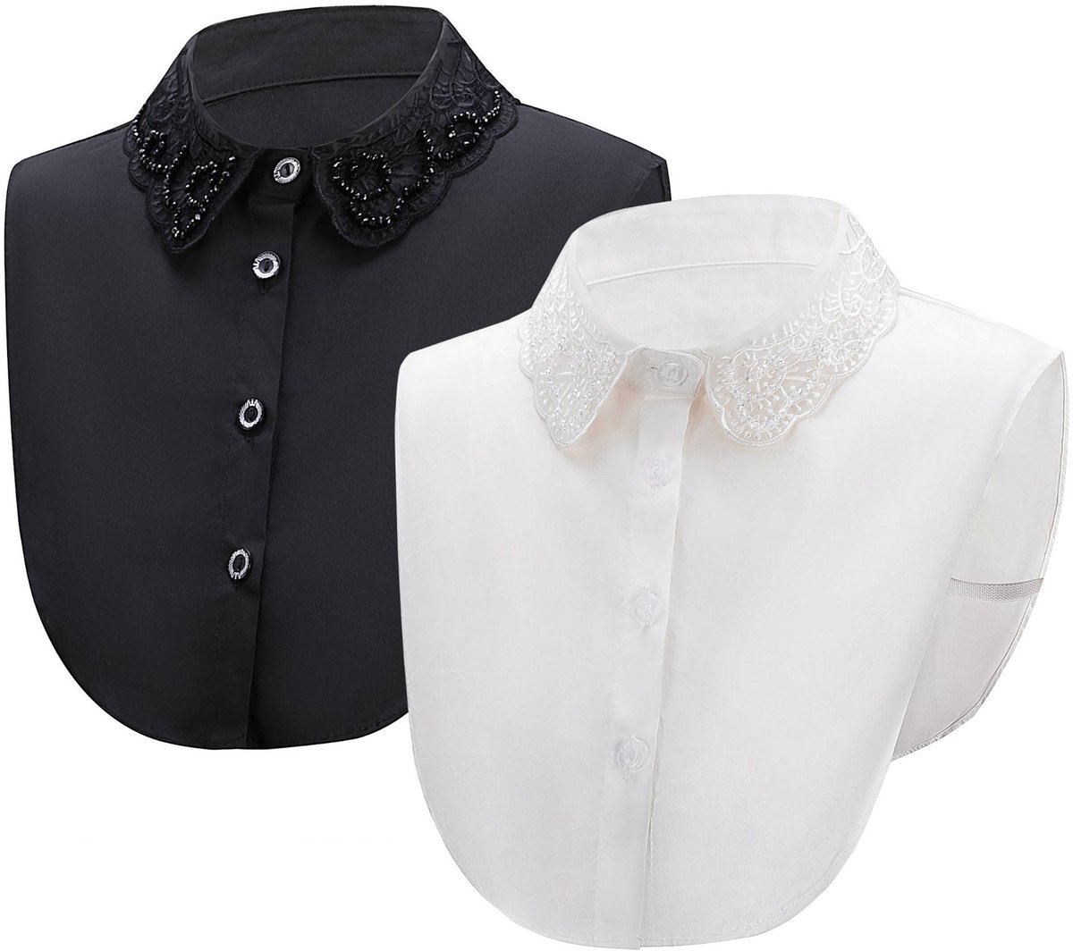 Set of 2 Women's Shirt Collars - Detachable Point Collar Basic - Collars for Women - Ruffles - Detachable Women's Collars to Wear Undergarments - Shirt Collar - Shirt Collar - Faux Detachable Collar - Shirt Replacement - One Size Adjustable - Black and Wh - Image 1
