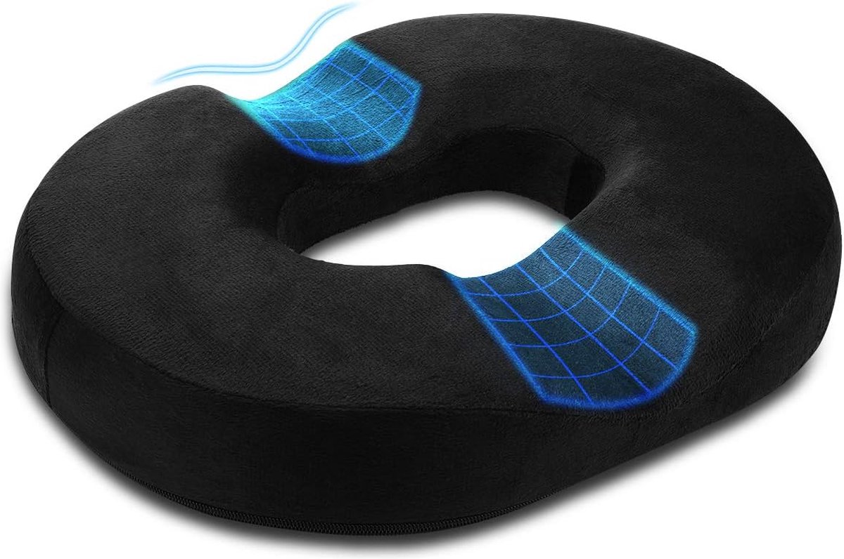 Donut Pillow-Hemorrhoid Pillow-Memory Foam Pillow for Pregnancy-Coccyx-Orthopedic & Ergonomic For Car And Office Chair-Beds, Back, Sciatica-45*34*7 CM-Black - Image 1
