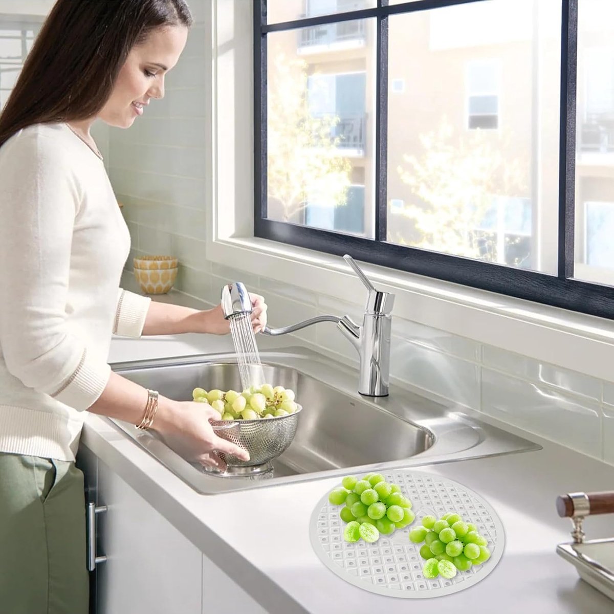 Sink Mat - ø 31 Cm - Sink Mats - For Sink - Round Sink Mat - Washbasin Mat - White Round Rubber Sink Mat - Tpr Material - Rubber Countertop Mat Sink - For Kitchen Sink Floor, Cutlery And Glassware - Washbasin Mat - White - 1 Piece - Image 3