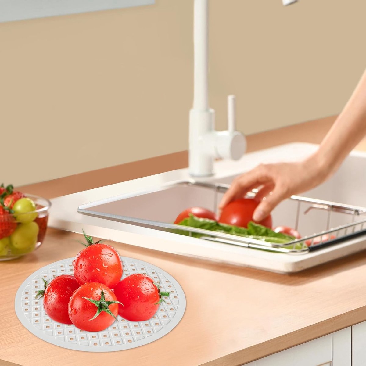 Sink Mat - ø 31 Cm - Sink Mats - For Sink - Round Sink Mat - Washbasin Mat - White Round Rubber Sink Mat - Tpr Material - Rubber Countertop Mat Sink - For Kitchen Sink Floor, Cutlery And Glassware - Washbasin Mat - White - 1 Piece - Image 4