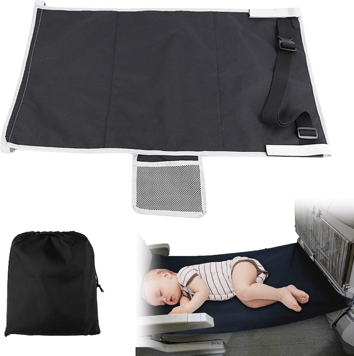 Airplane Bed - Baby Bed - Airplane Beds - Airplane Bed - Airplane Footrest - Must Have For Traveling - Ideal For Airplanes And Cars - Comfortable - Washable - Compact And Portable - Black - Image 1
