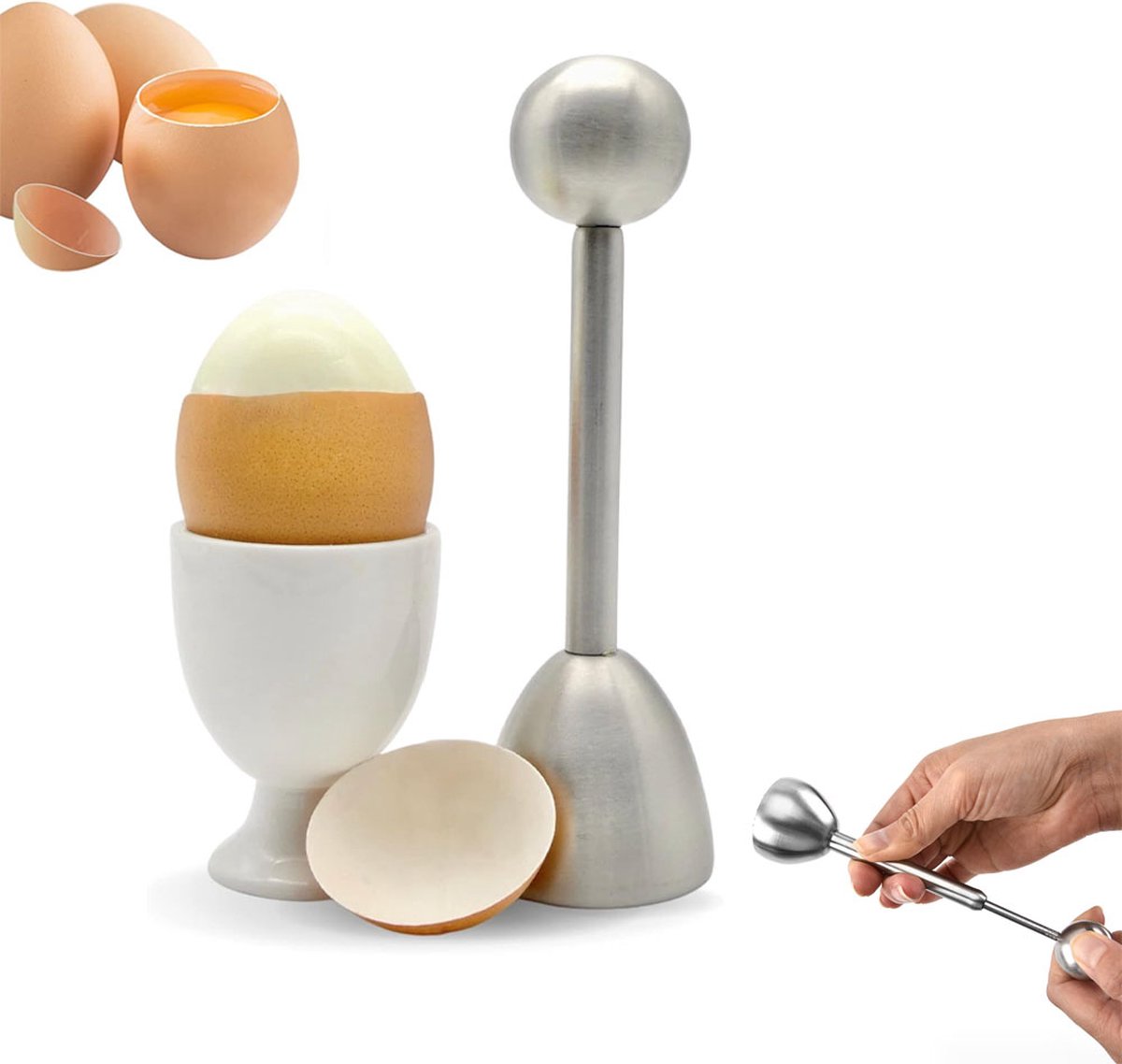Eggshell Cutter - Stainless Steel - Egg Cutters - Eggshell Opener - Egg Decapitator - Egg Topper - Egg Unchopper - Egg Slicer - Kitchen Utensils - Silver - 1 Piece - Dishwasher Safe - Image 1