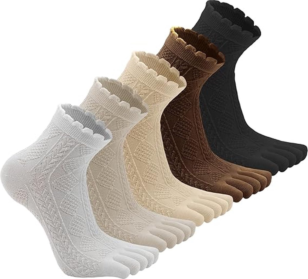 Toe Socks 6 Pairs - Women's - Toe Socks - Cotton - Yoga Socks - Smooth Toe Seam - No Annoying Seams - Toe Socks - Toesocks - Ladies - Runner Toe Socks - Sneaker Socks - Retro Fashion - Antibacterial - Breathable - Elasticity - Comfortable Socks - Image 1