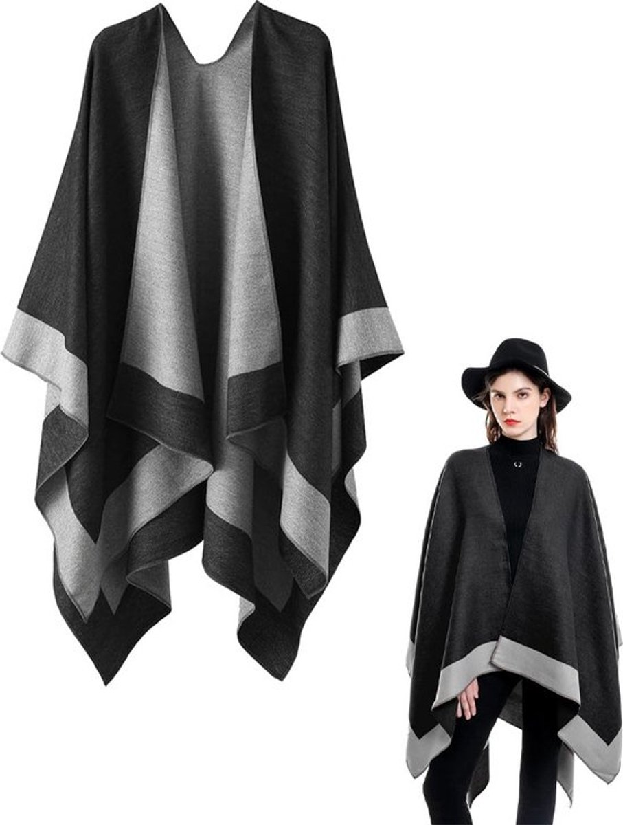 Women's Wrap - Women's Scarf - 160 x 130 Cm - Wrap Scarf - Fashion Scarf - Stole - Small Scarf - Warm Winter Scarf - Scarf for Women - Shawl - Black and Grey - Gift - Elegant - Image 1