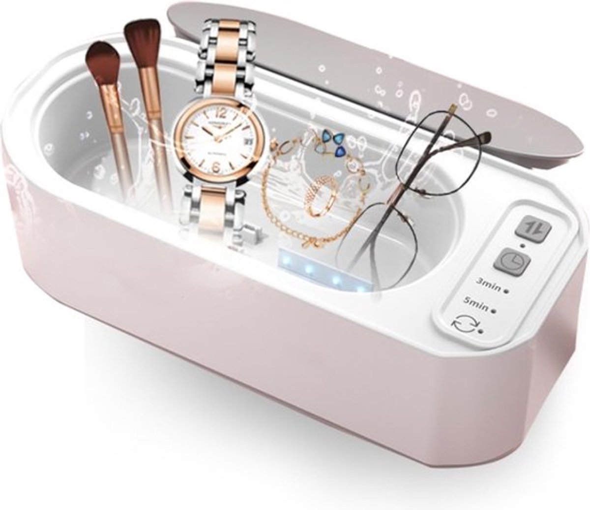 Ultrasonic Cleaner - 15 W - 360º - 50000 Hz - Cleaning Device for Glasses and Jewelry - USB Charging - For Cleaning Jewelry, Watches, Glasses, Rings, Necklaces, Razor Blades, Dentures, Tableware - White - 1 Piece - Image 1