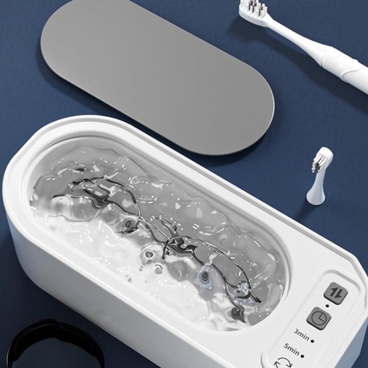 Ultrasonic Cleaner - 15 W - 360º - 50000 Hz - Cleaning Device for Glasses and Jewelry - USB Charging - For Cleaning Jewelry, Watches, Glasses, Rings, Necklaces, Razor Blades, Dentures, Tableware - White - 1 Piece - Image 4