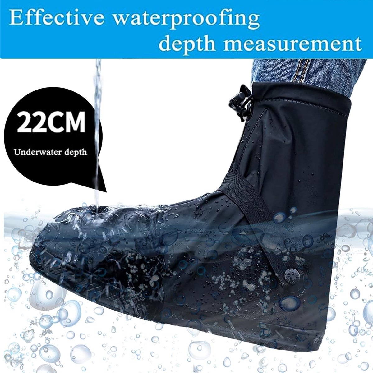Waterproof Shoe Covers - Rain Shoe Covers - With Zipper, Drawstring and Snap - Waterproof Shoe Protectors - Motorcycle Scooter Bicycle Shoe Cover - Shoe Rain Cover - Shoe Cover - Shoe Covers - Anti-Slip - XL Size 43-45 - Black - Reusable - Image 5